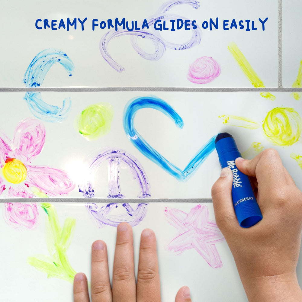 Colorful bath art set inspires creativity without harsh mess.