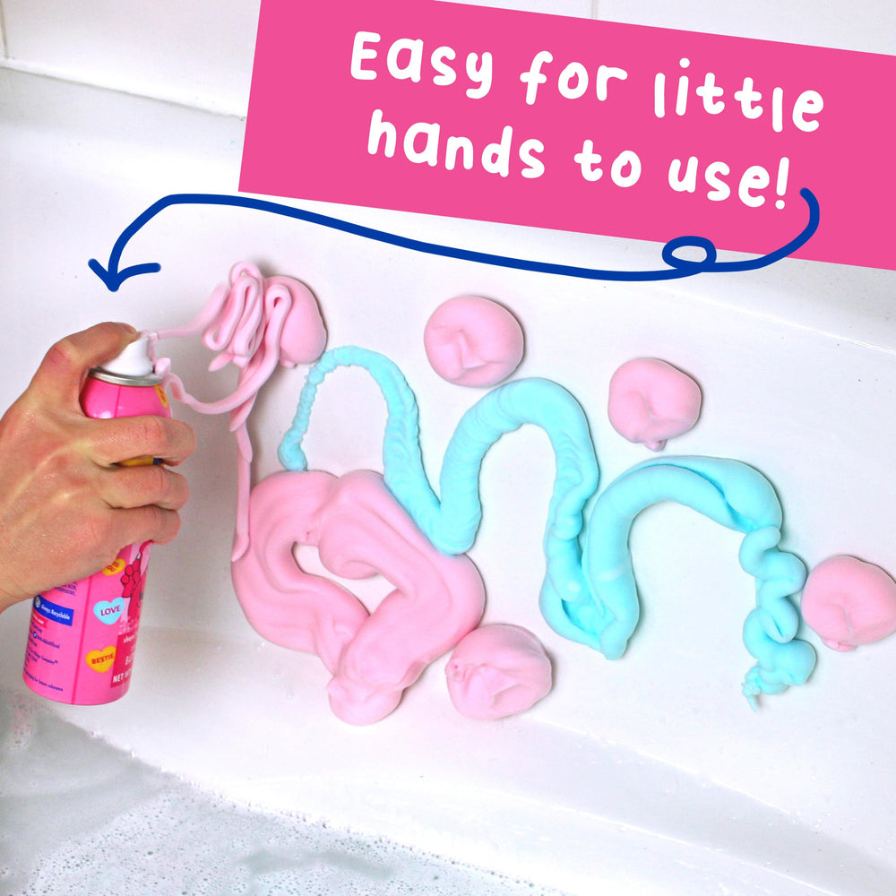 Kid writing in tub with Mr. Bubble Village Edition foam soap
