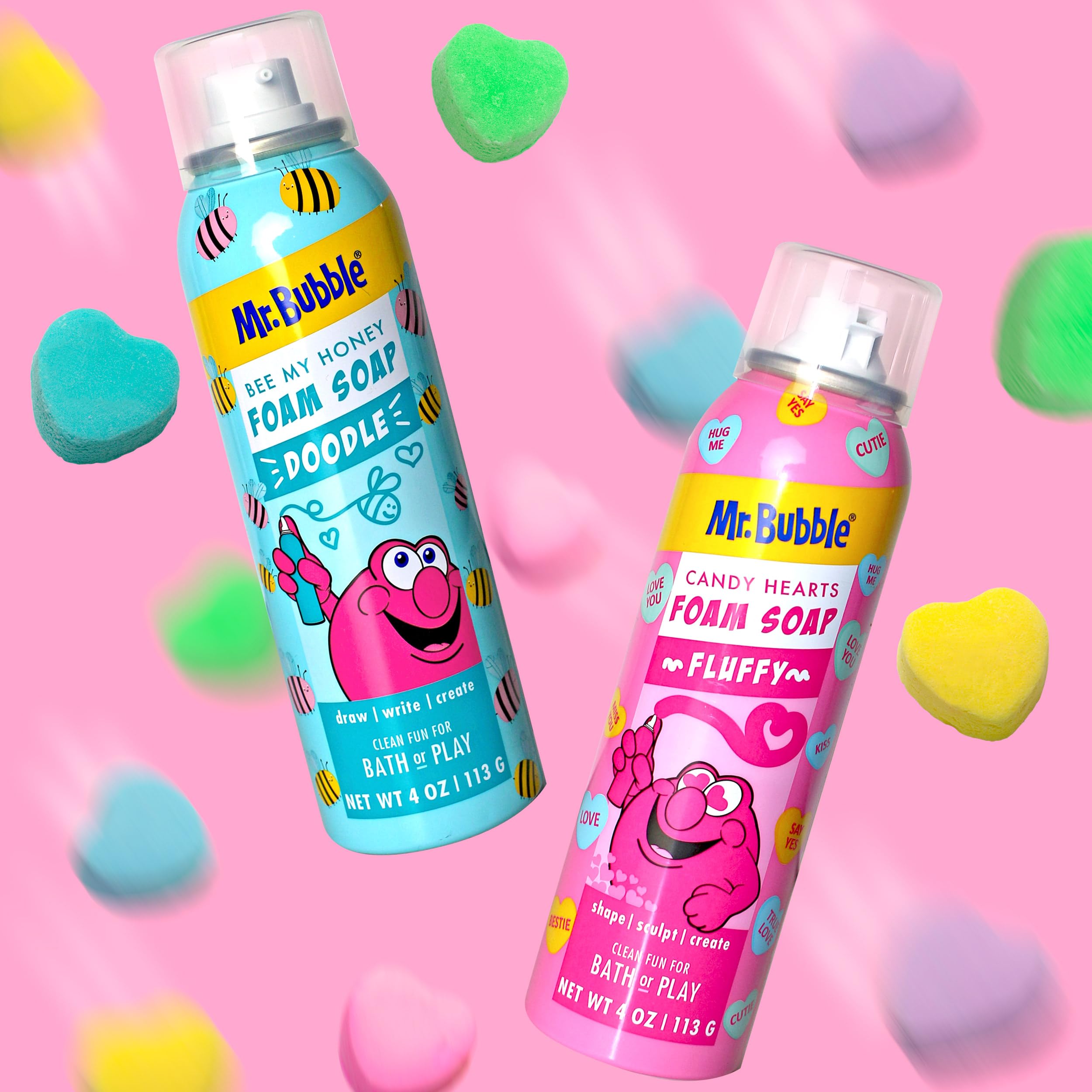 Pack of four Mr. Bubble Village Edition foam soap bottles