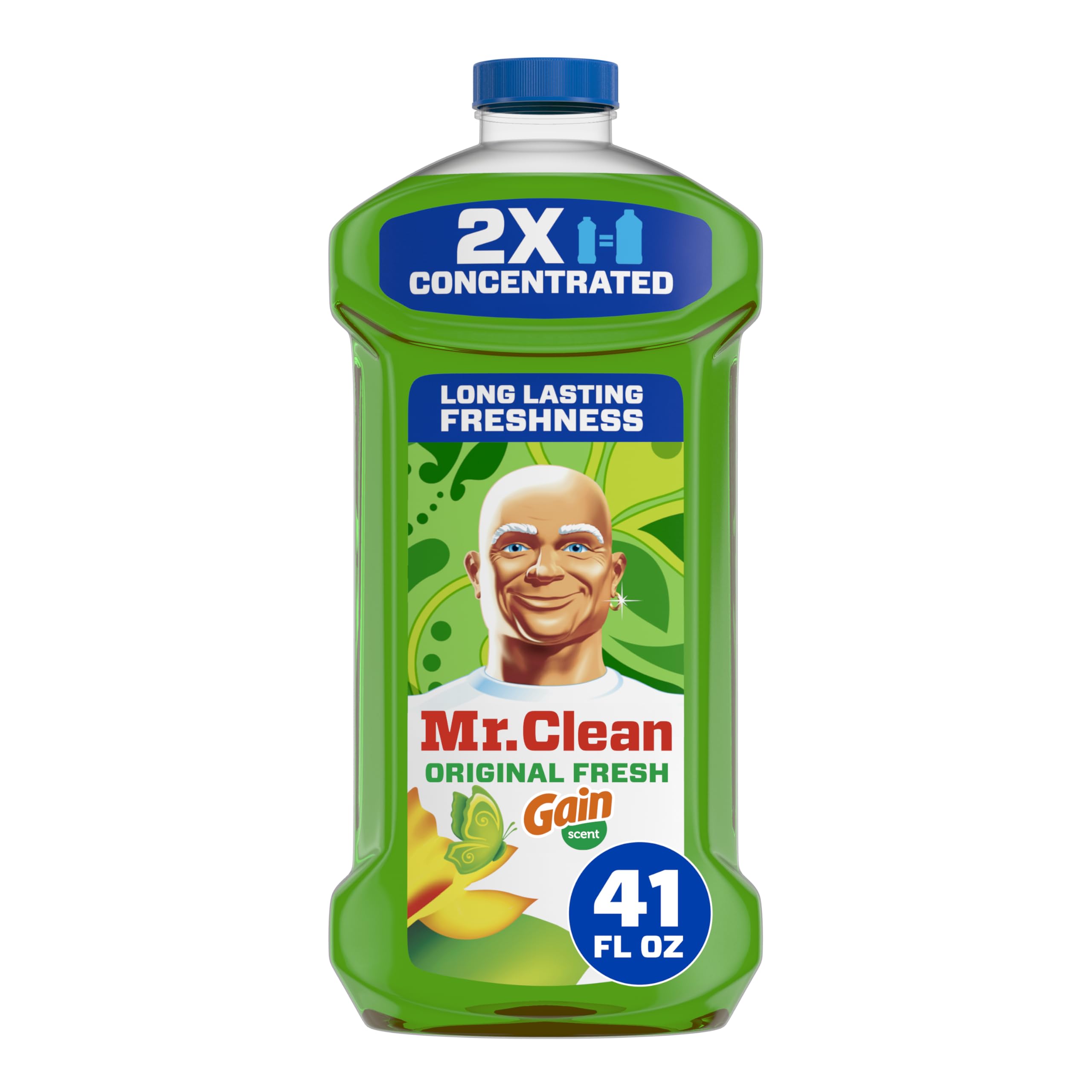 Mr. Clean all-purpose cleaner 2X concentrated for powerful multi-surface cleaning and easy dilution.