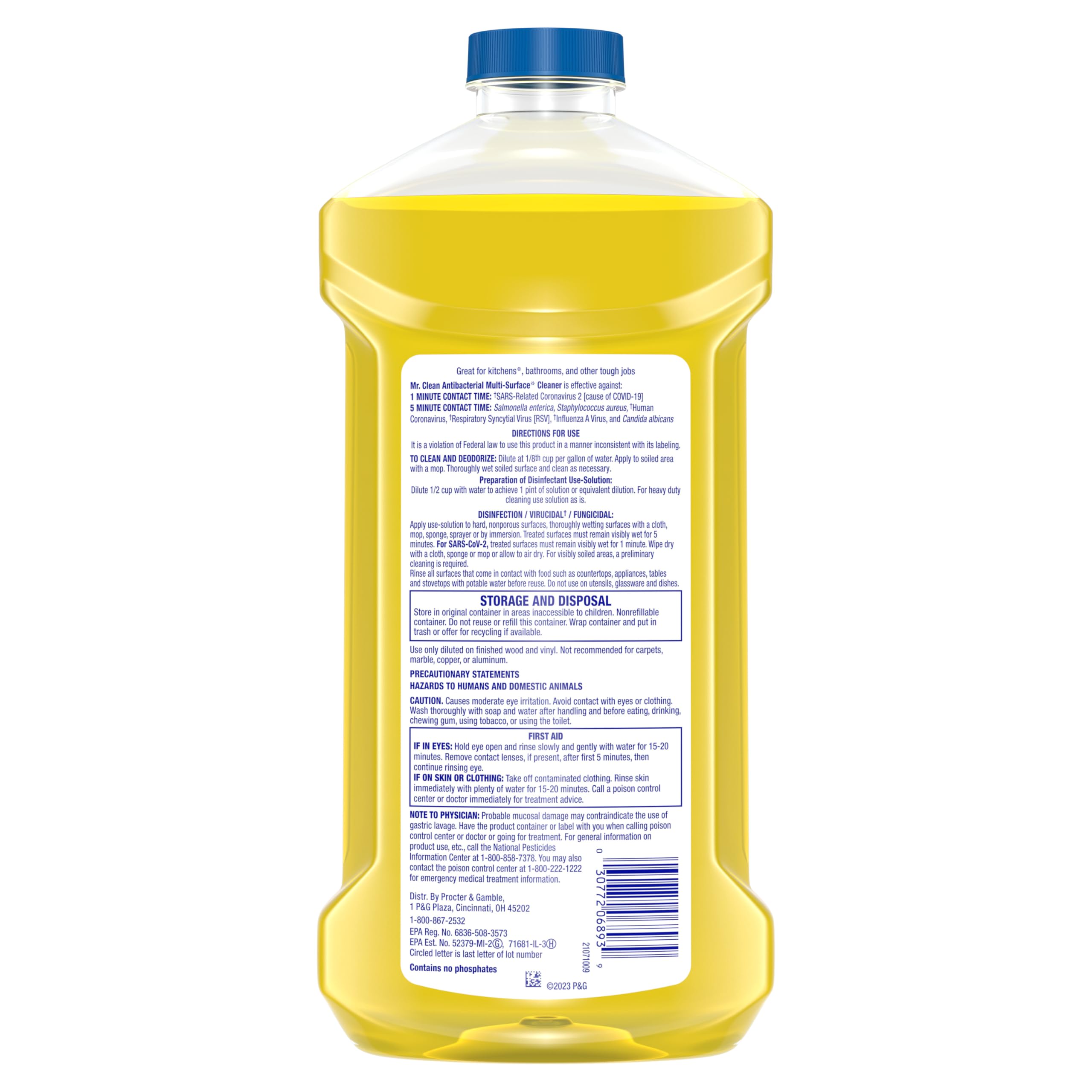 Mr. Clean All Purpose Cleaner lemon fresh scent lingers after cleaning.