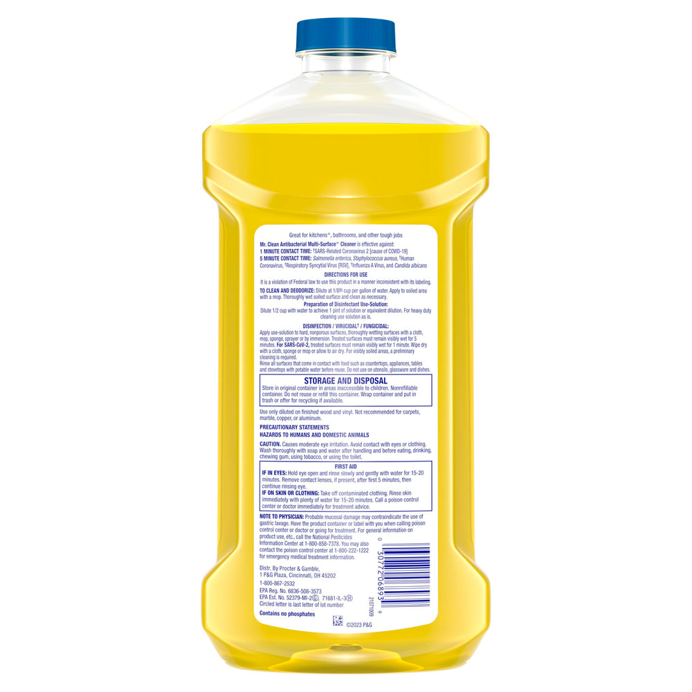 Mr. Clean All Purpose Cleaner lemon fresh scent lingers after cleaning.