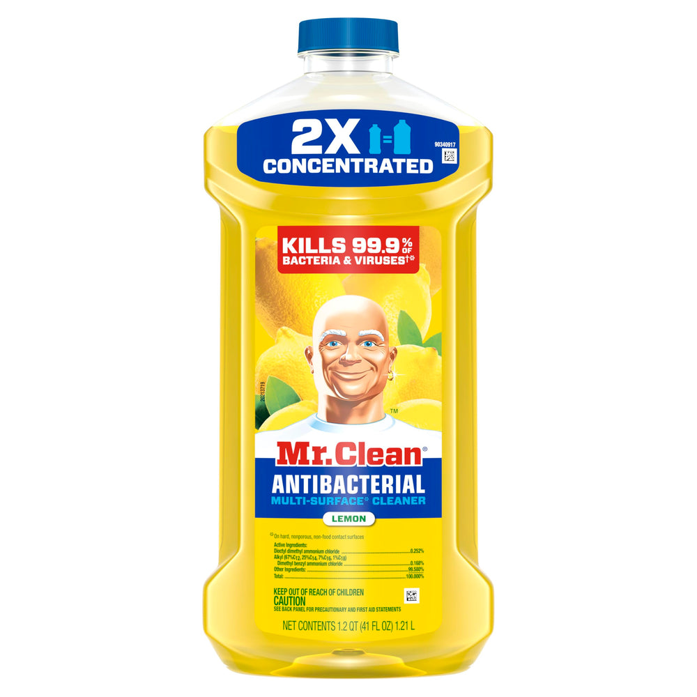 Mr. Clean All Purpose Cleaner lemon outdoor-cleaning on garbage cans and doors.