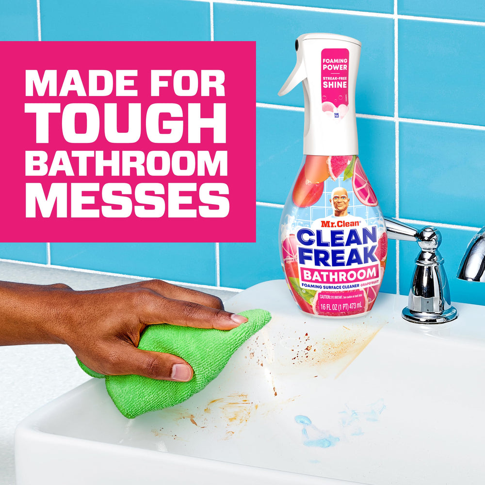 MR CLEAN Clean Freak applied around toilet area for quick cleansing.