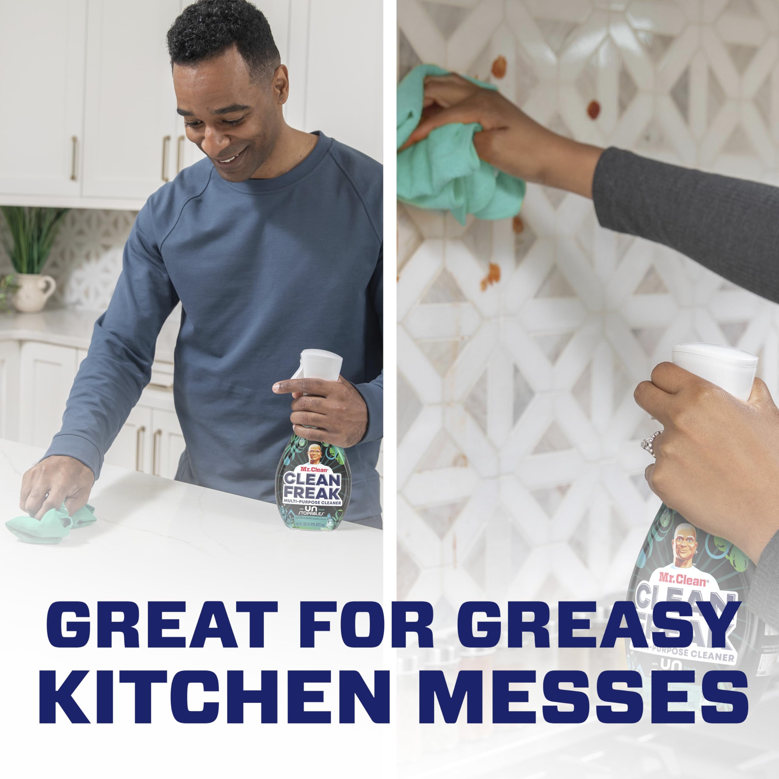 Mr. Clean Clean Freak cleaning mist activates on contact to cut through dirt.