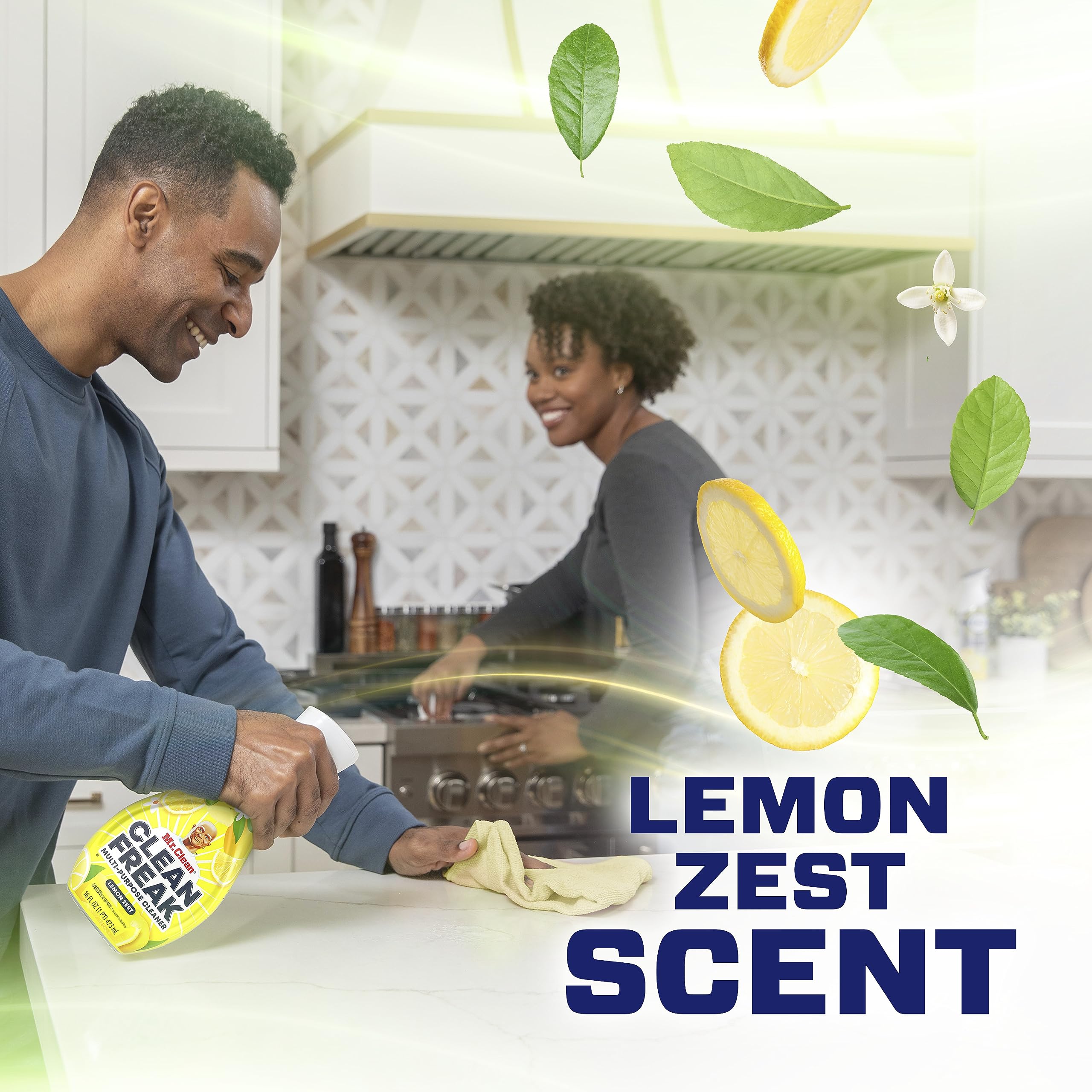 Mr. Clean Clean Freak cleans kitchen surfaces and backsplashes effectively.