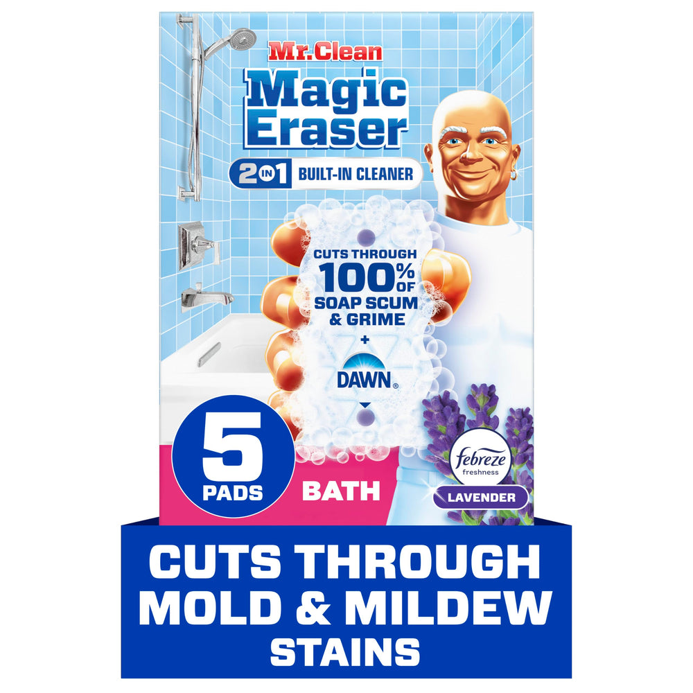 Mr. Clean Magic Eraser Ultra Bath removes soap scum from shower surfaces.
