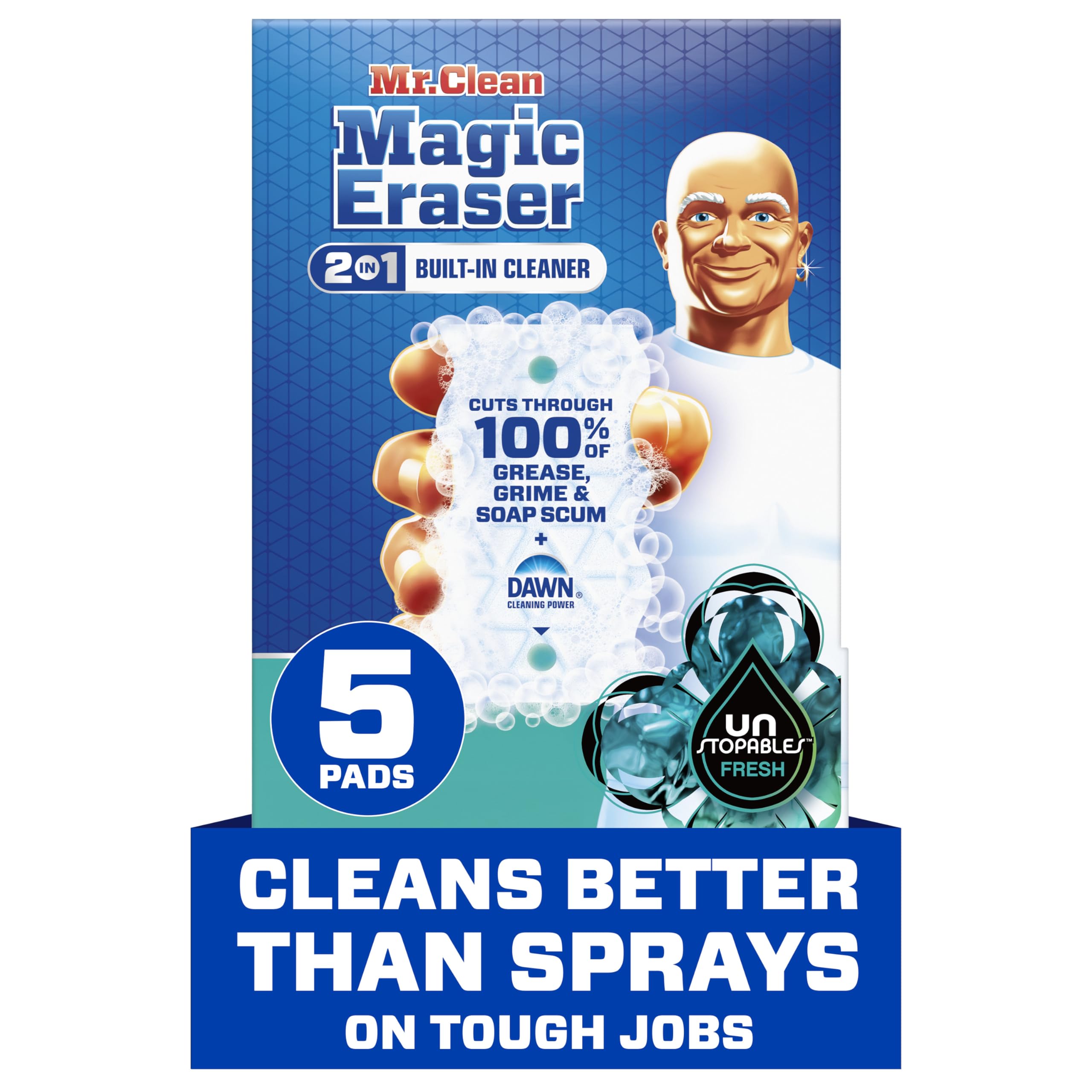 Mr. Clean Magic Eraser Ultra Foamy pack demonstrates multipurpose cleaning power.