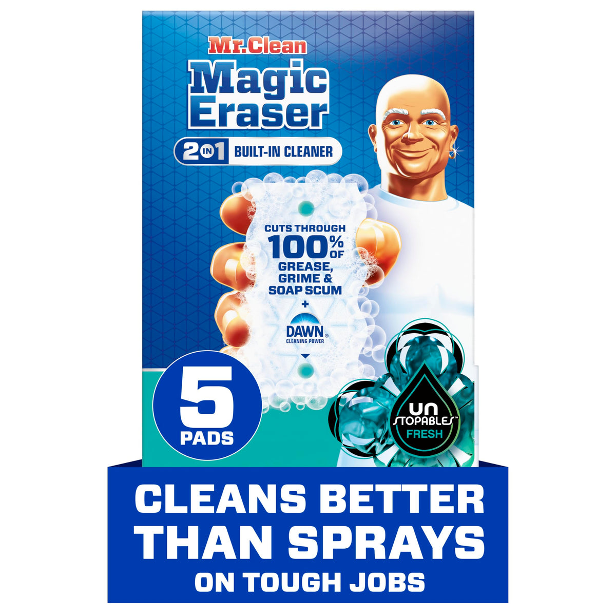 Mr. Clean Magic Eraser Ultra Foamy pack demonstrates multipurpose cleaning power.