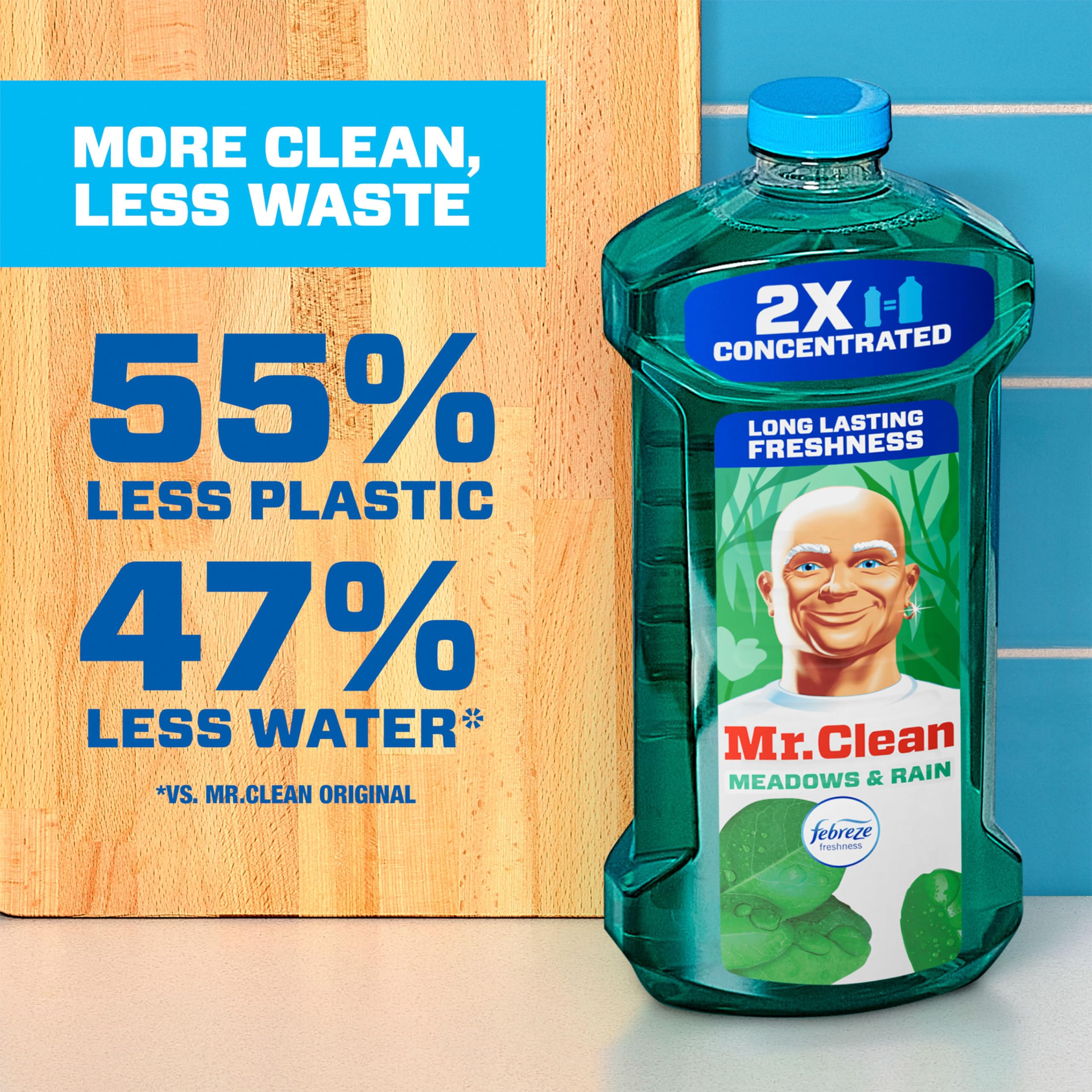 Mr. Clean Meadows & Rain outdoor cleaning for bins and doors with fresh scent.