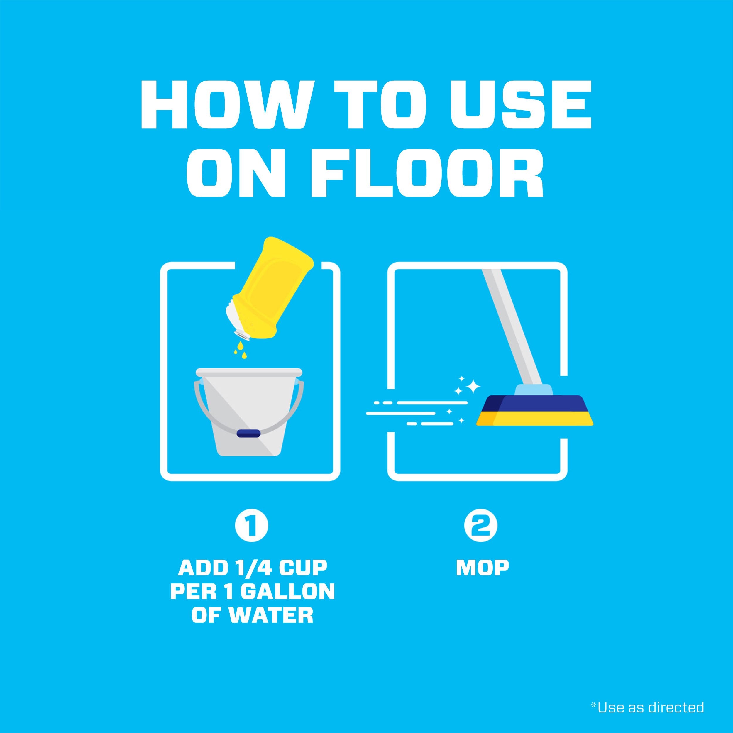 Mr. Clean cleaner demonstrated in a mop bucket for versatile floor-to-wall cleaning