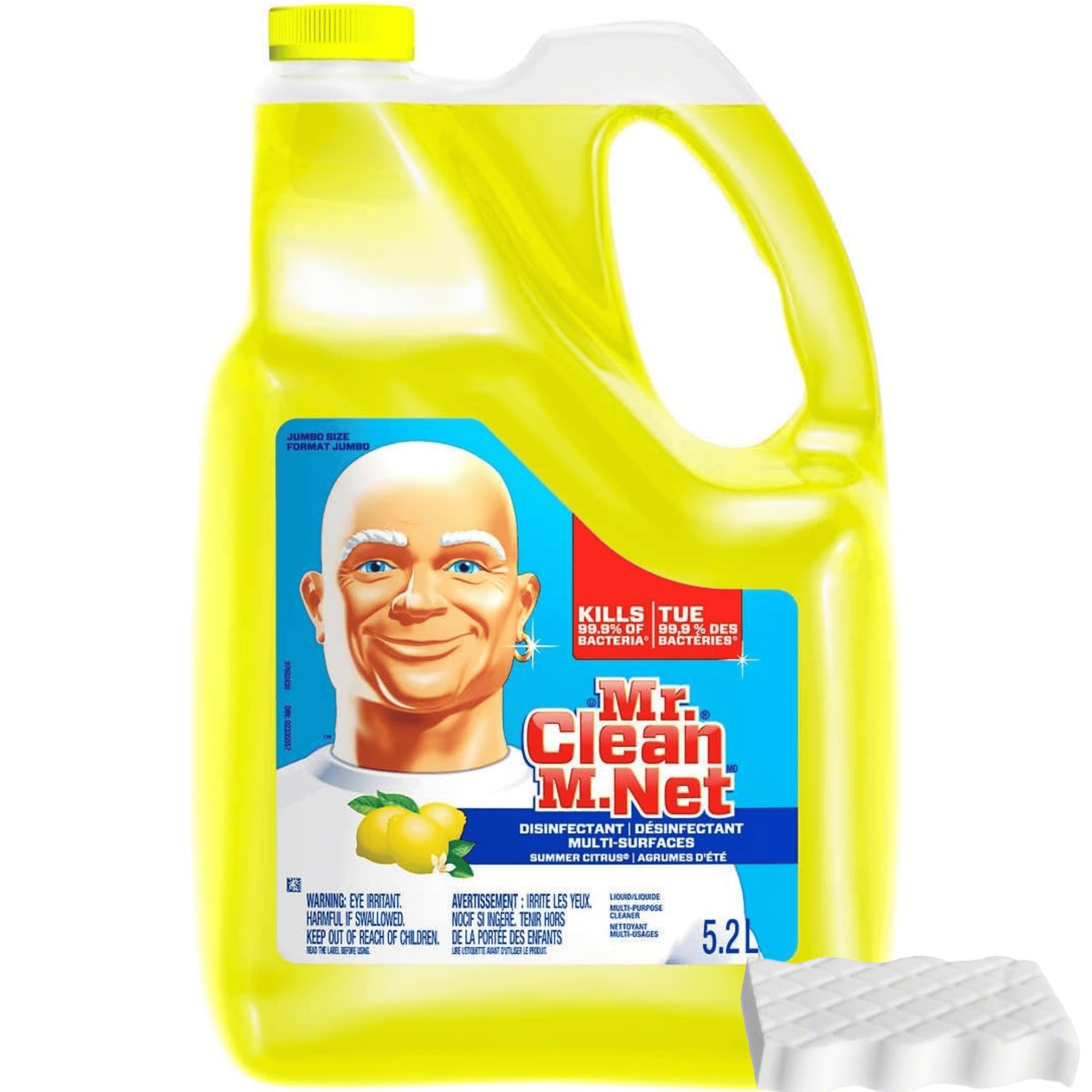 Mr. Clean Summer Citrus bottle pour shows powerful multi-surface cleaning against grease and grime