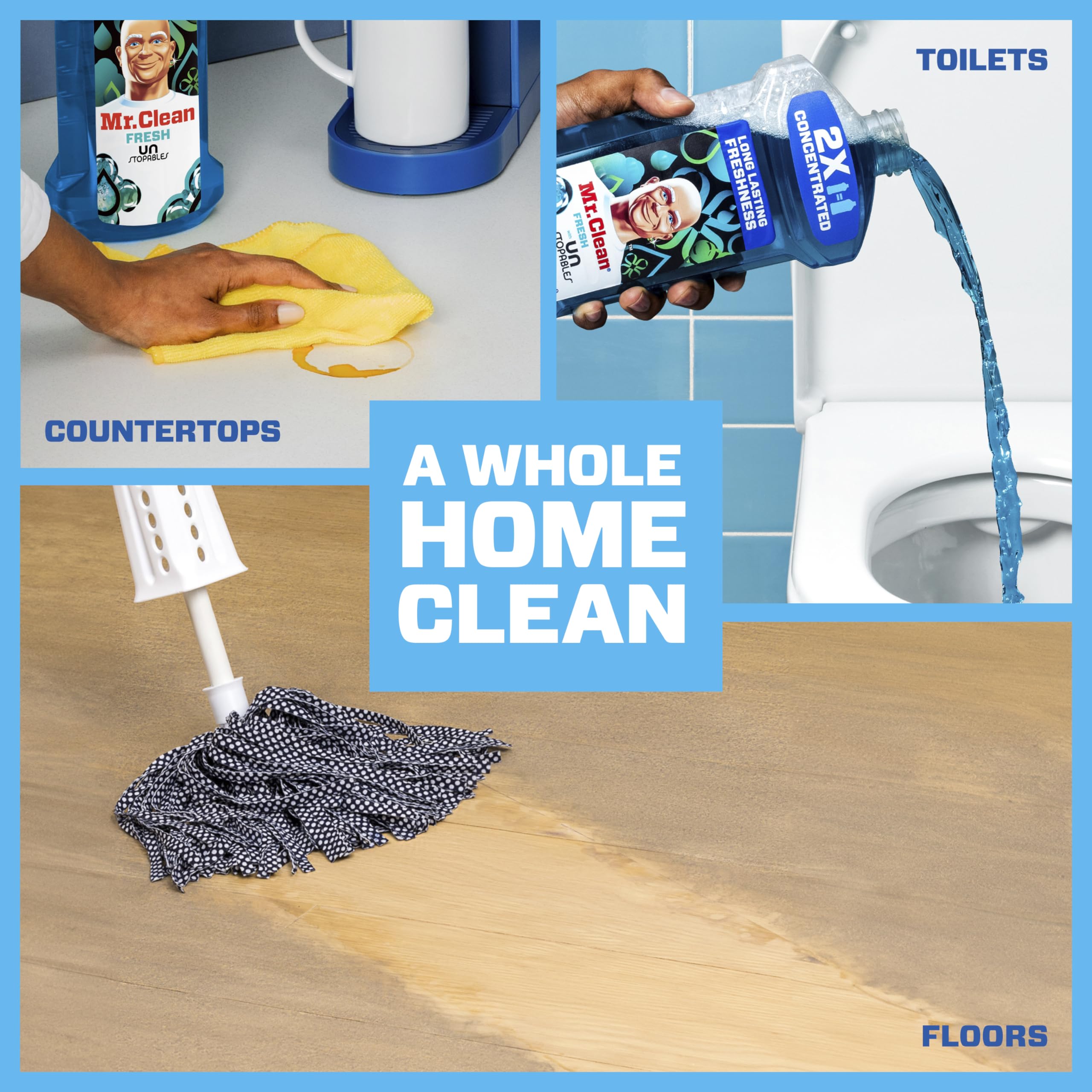 Mr. Clean Unstopables Fresh Scent bottle for long-lasting fragrance.