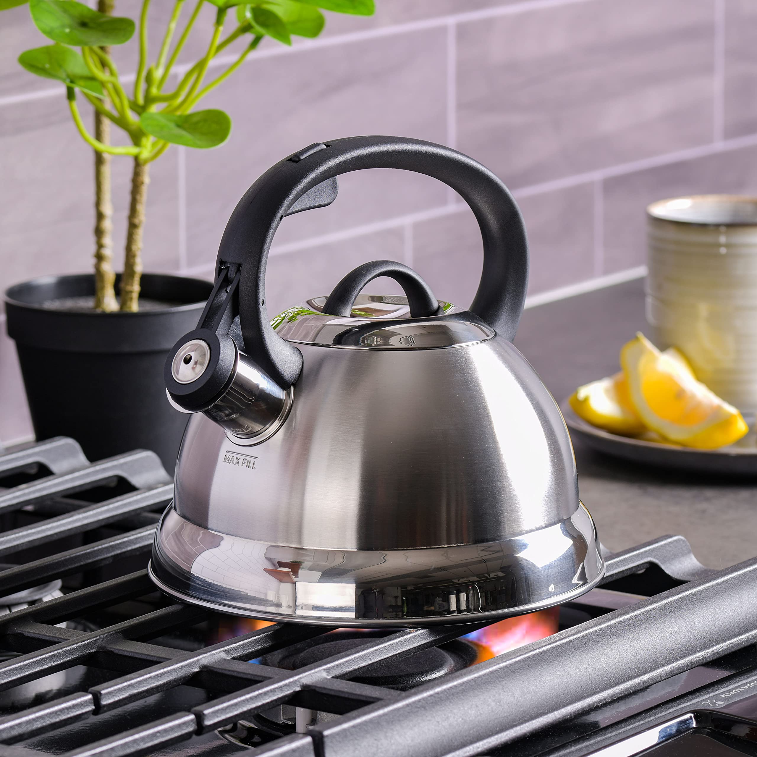 The whistle signals boiling, helping you time tea with ease.