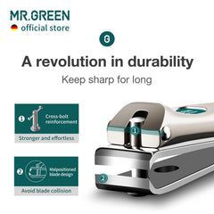 MR.GREEN stainless steel pedicure tools for durable grooming and rust resistance.