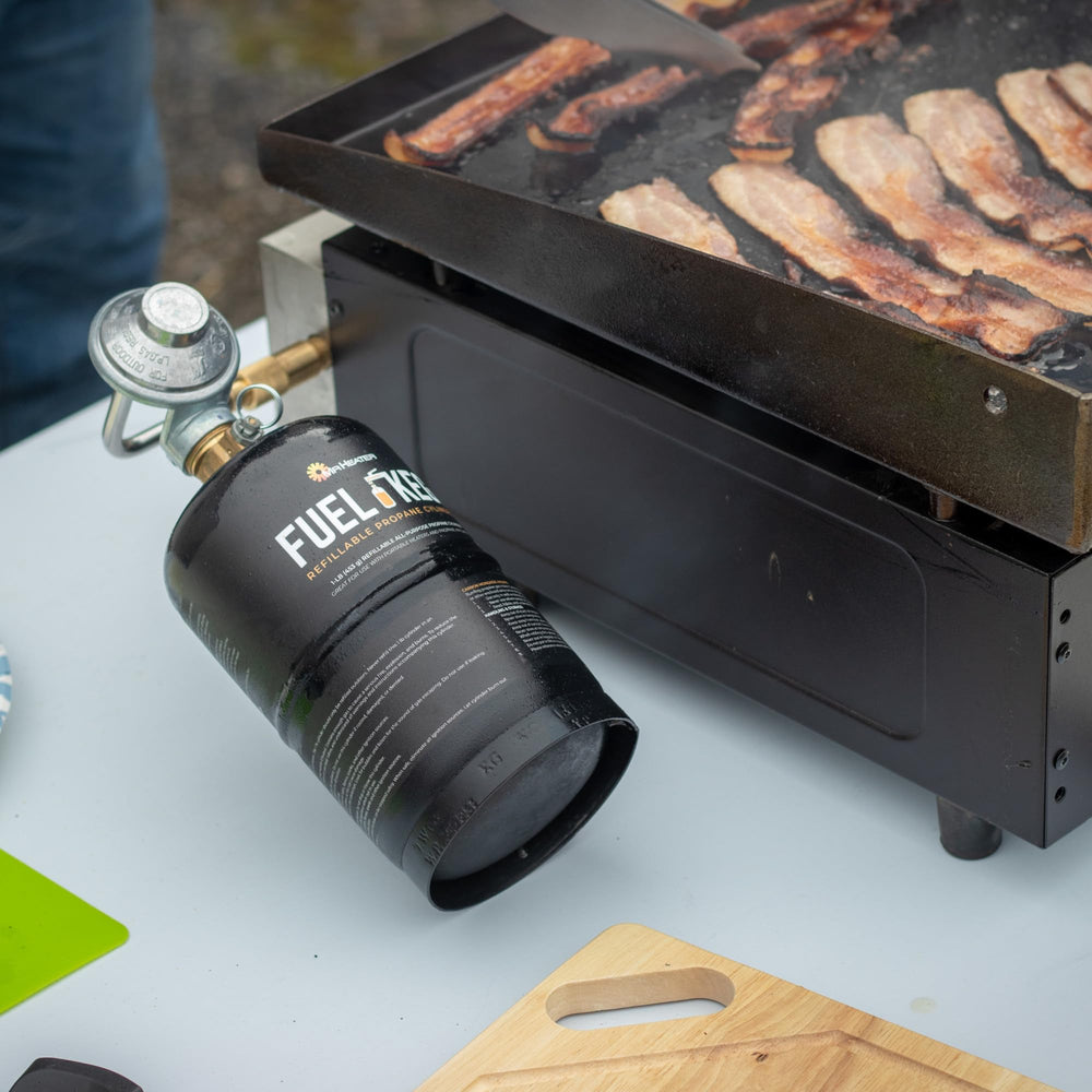 Mr. Heater Fuel Keg 1lb tank durable body for rugged outdoor use.