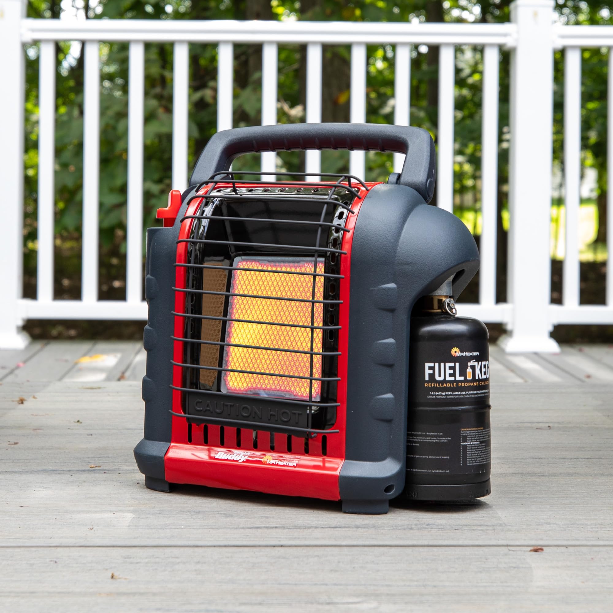 Mr. Heater Fuel Keg 1lb tank eco-friendly symbol emphasizes waste reduction.
