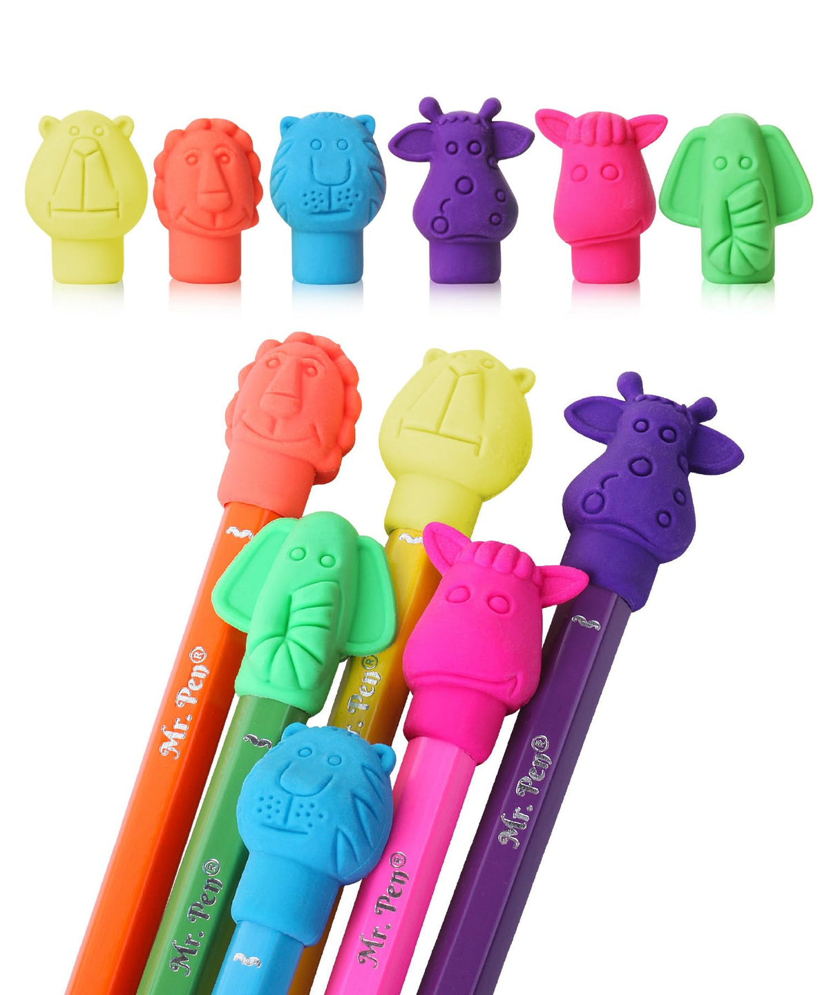 Mr. Pen Animal pencil top eraser bunny design; safe, non-toxic fun for school