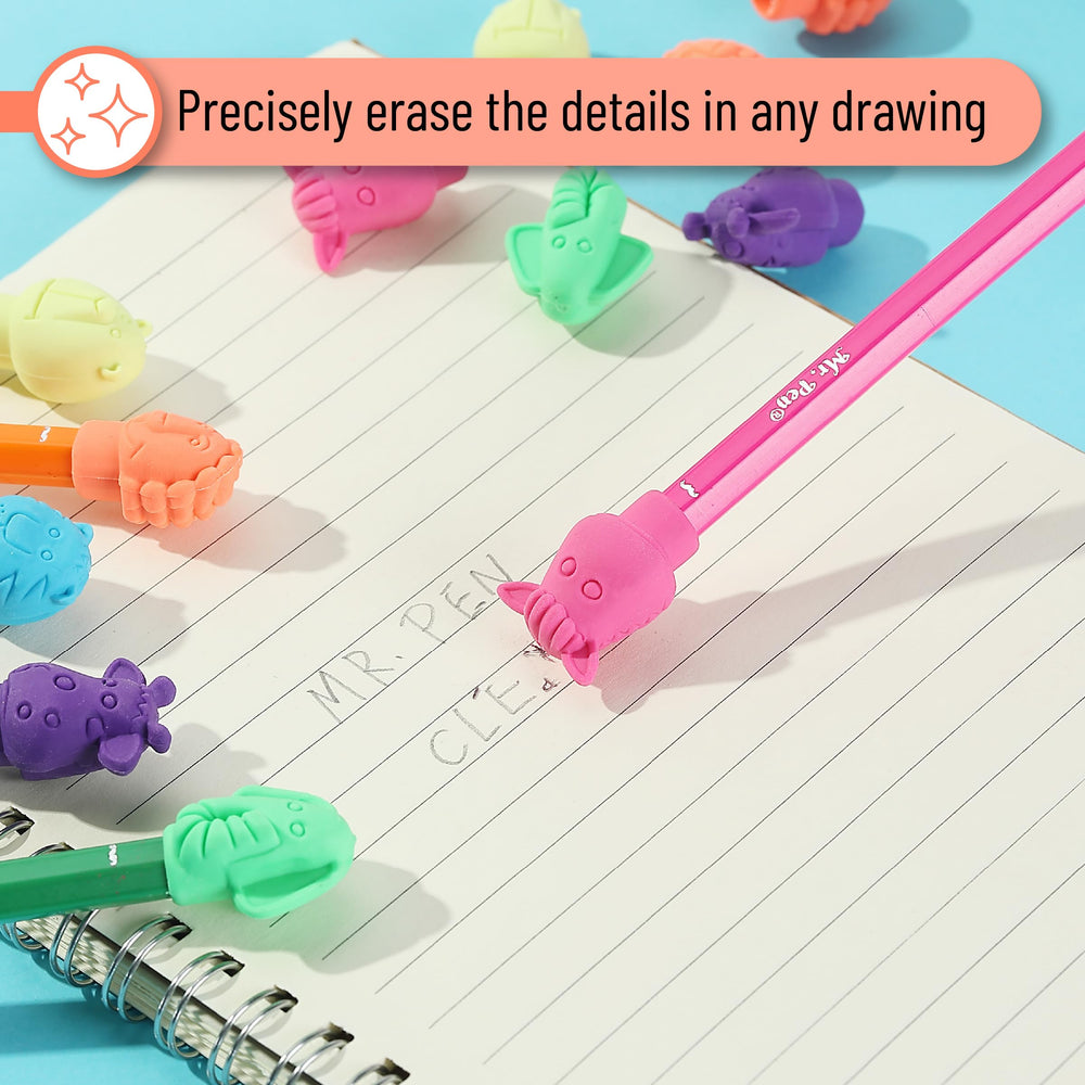 Mr. Pen Animal pencil top eraser cat design; colorful, kid-friendly accessory