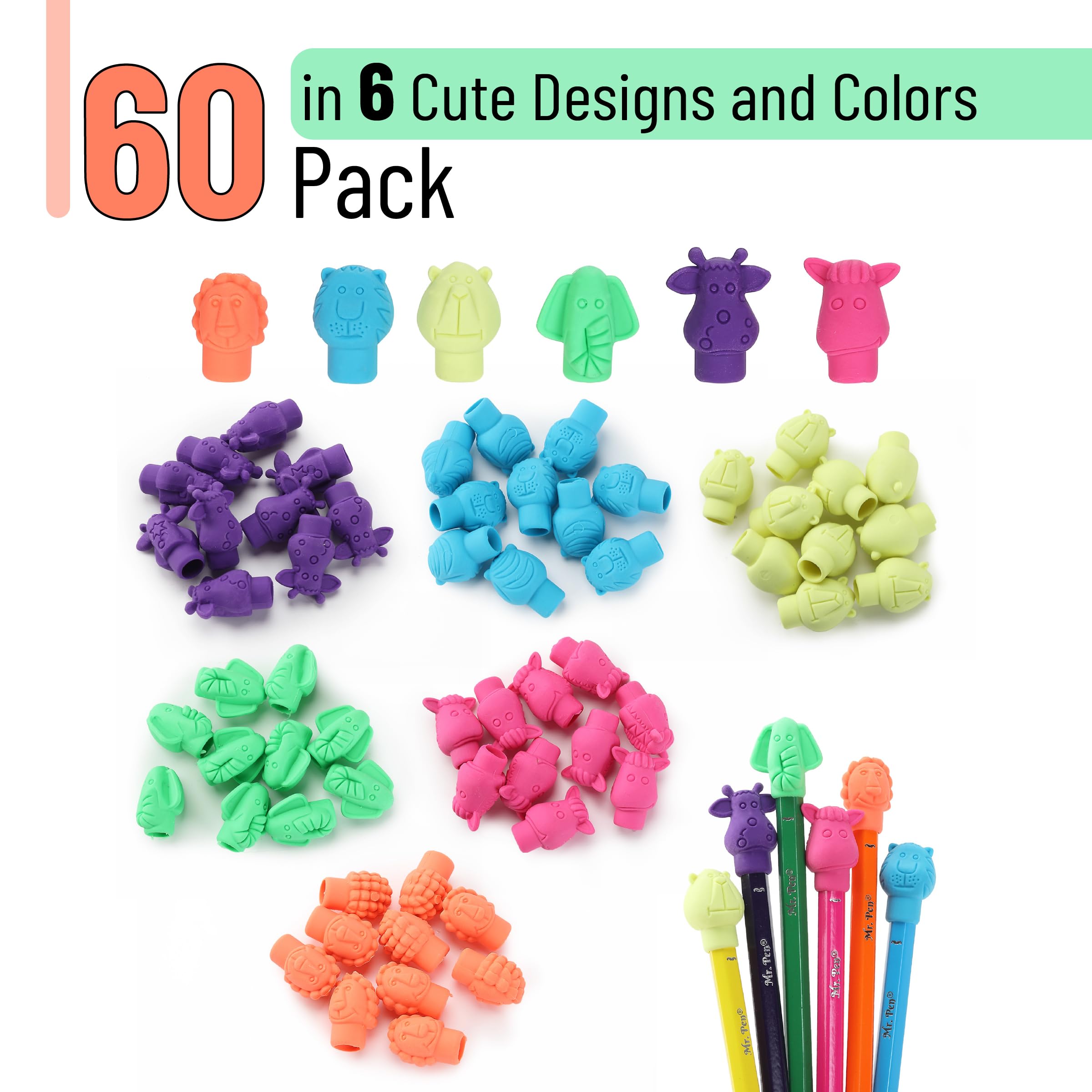 Mr. Pen Animal pencil top eraser panda design; playful color for kids' desks