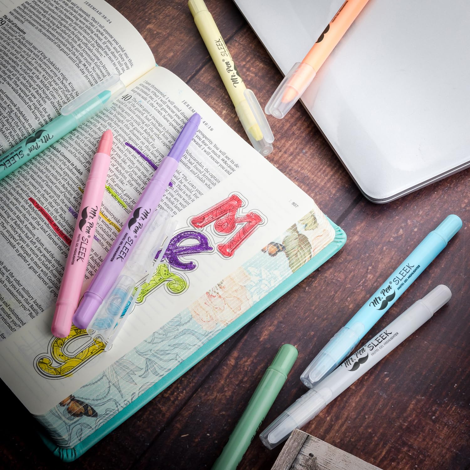 Mr. Pen Bible Highlighters color-code verses and themes effectively.
