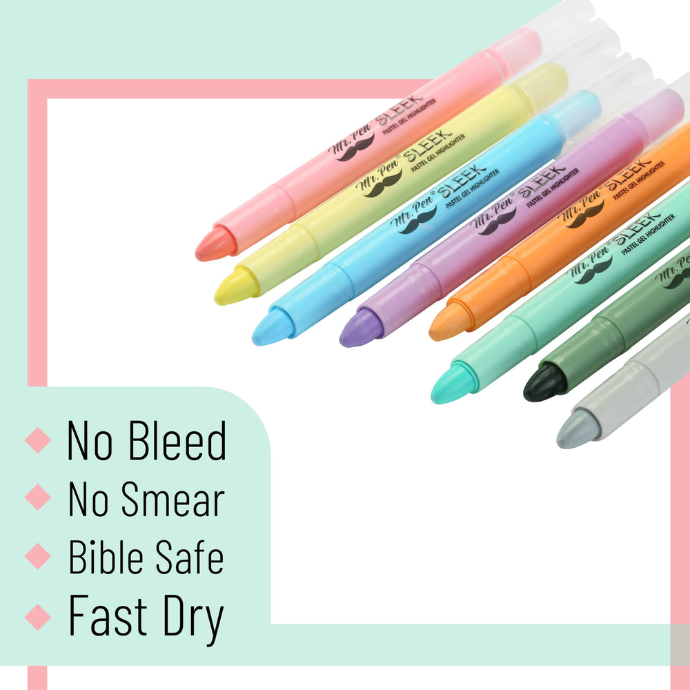 Mr. Pen Bible Highlighters no-bleed ink on various pages.