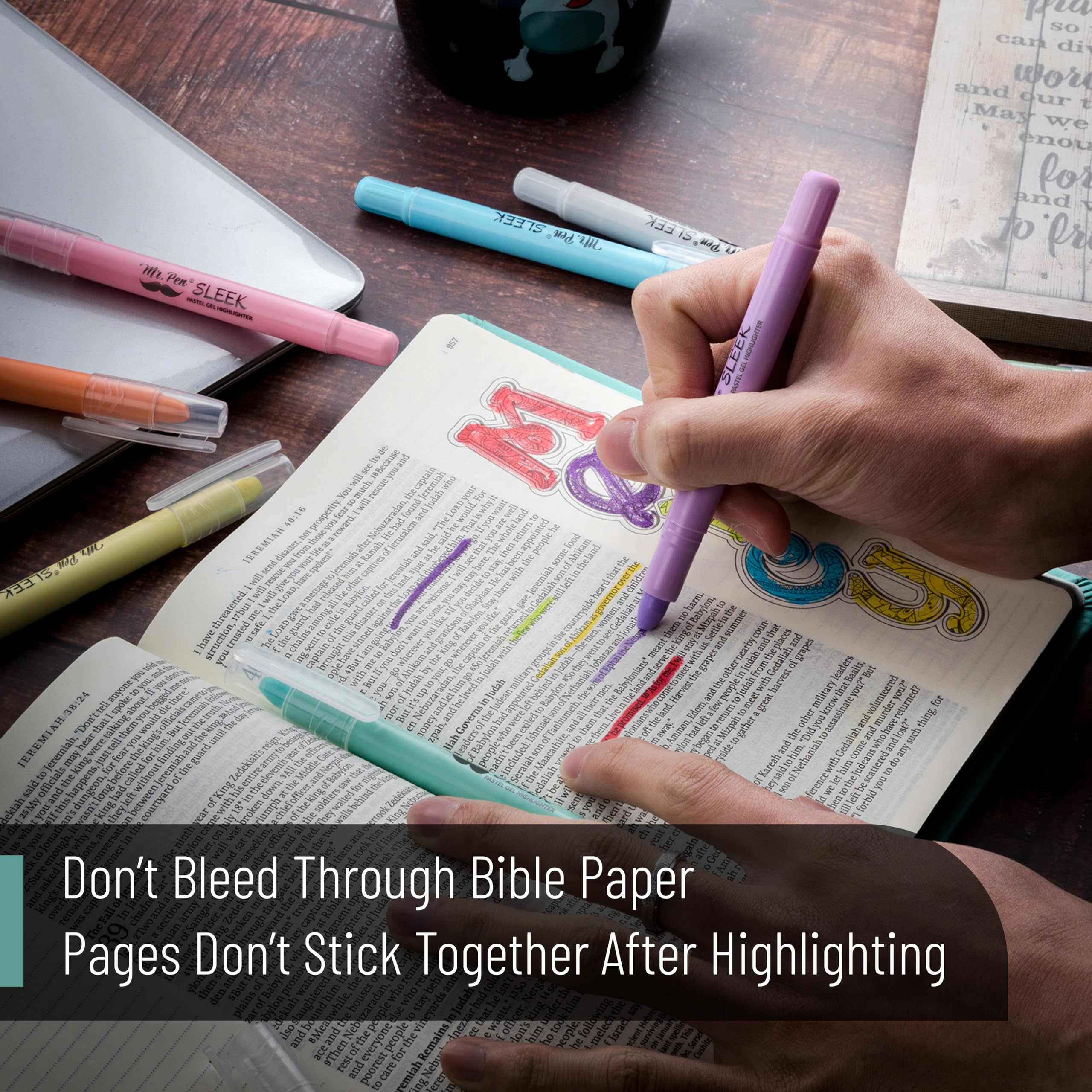 Mr. Pen Bible Highlighters sharpenable tip for finer line accuracy.