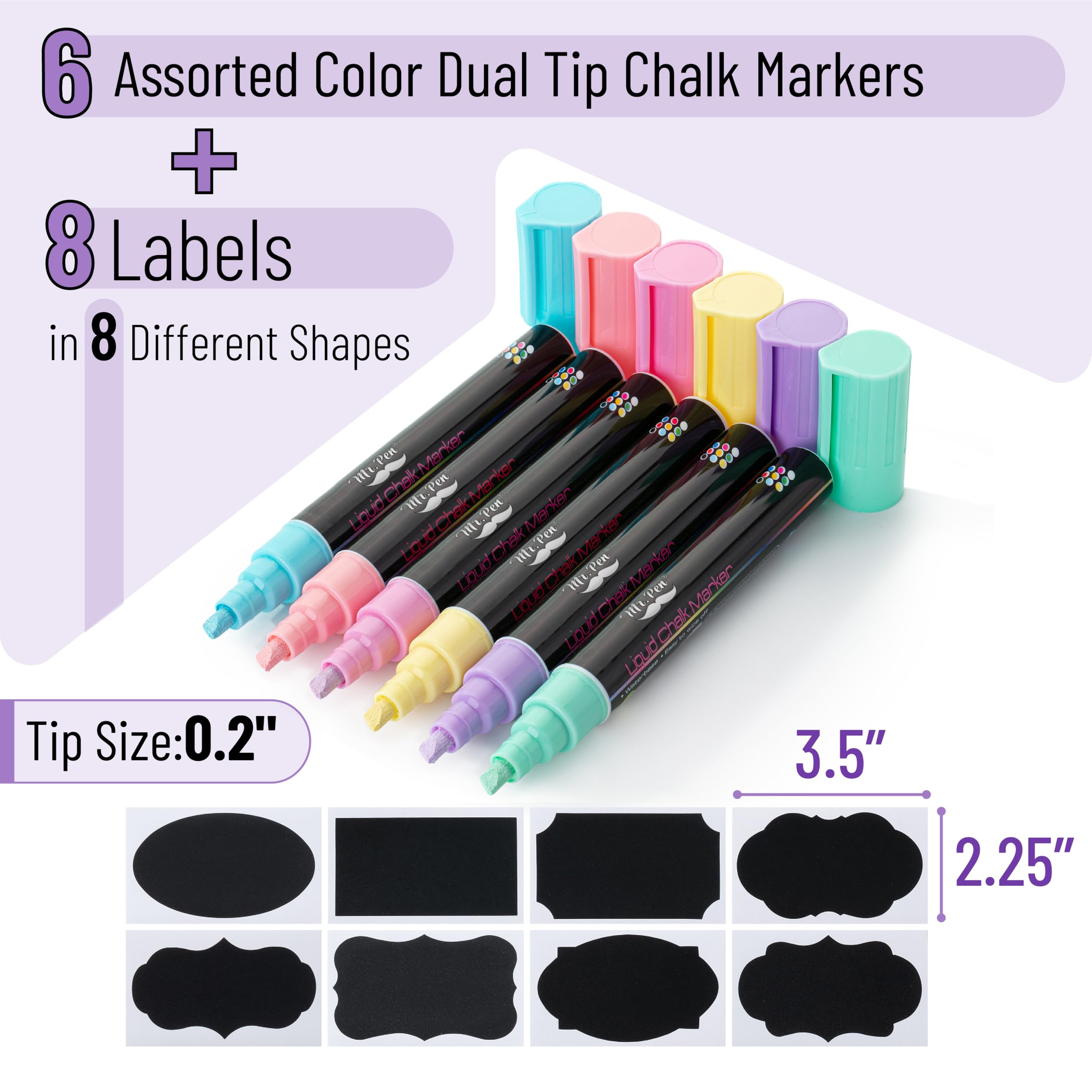 Mr. Pen dual-tip chalk markers with chisel and bullet for precision.