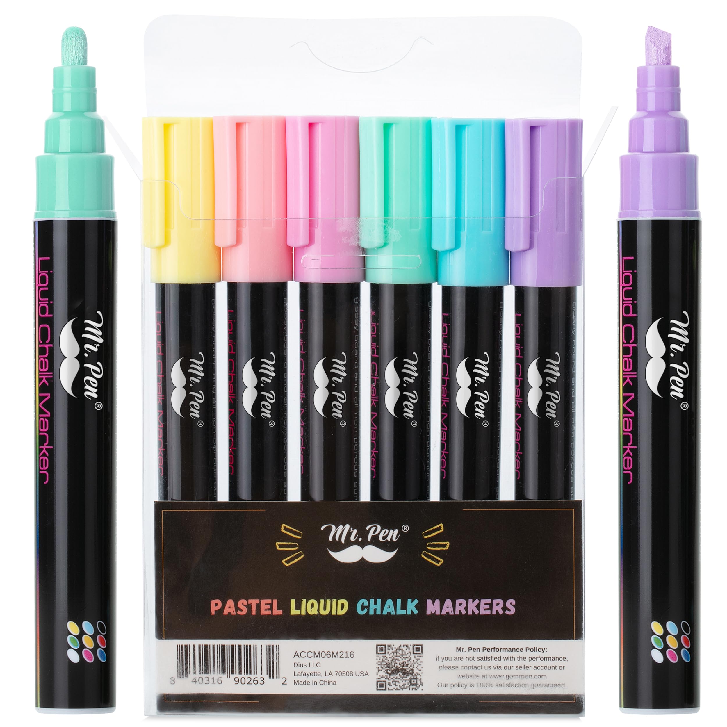 Mr. Pen Chalk Markers 6-pack in pastel colors for non-porous surfaces.