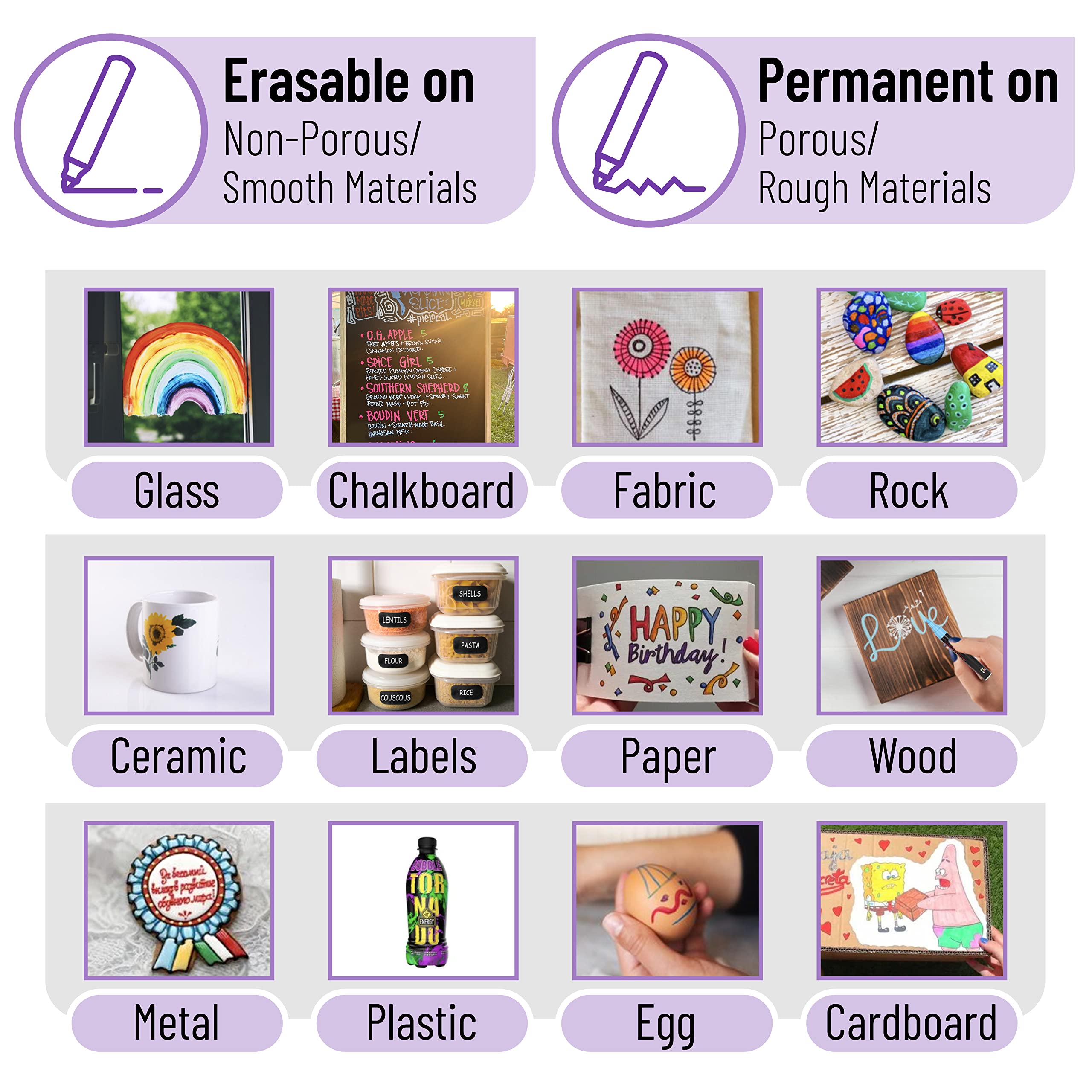 Markers suited for classrooms, cafes, and crafts with bright color.