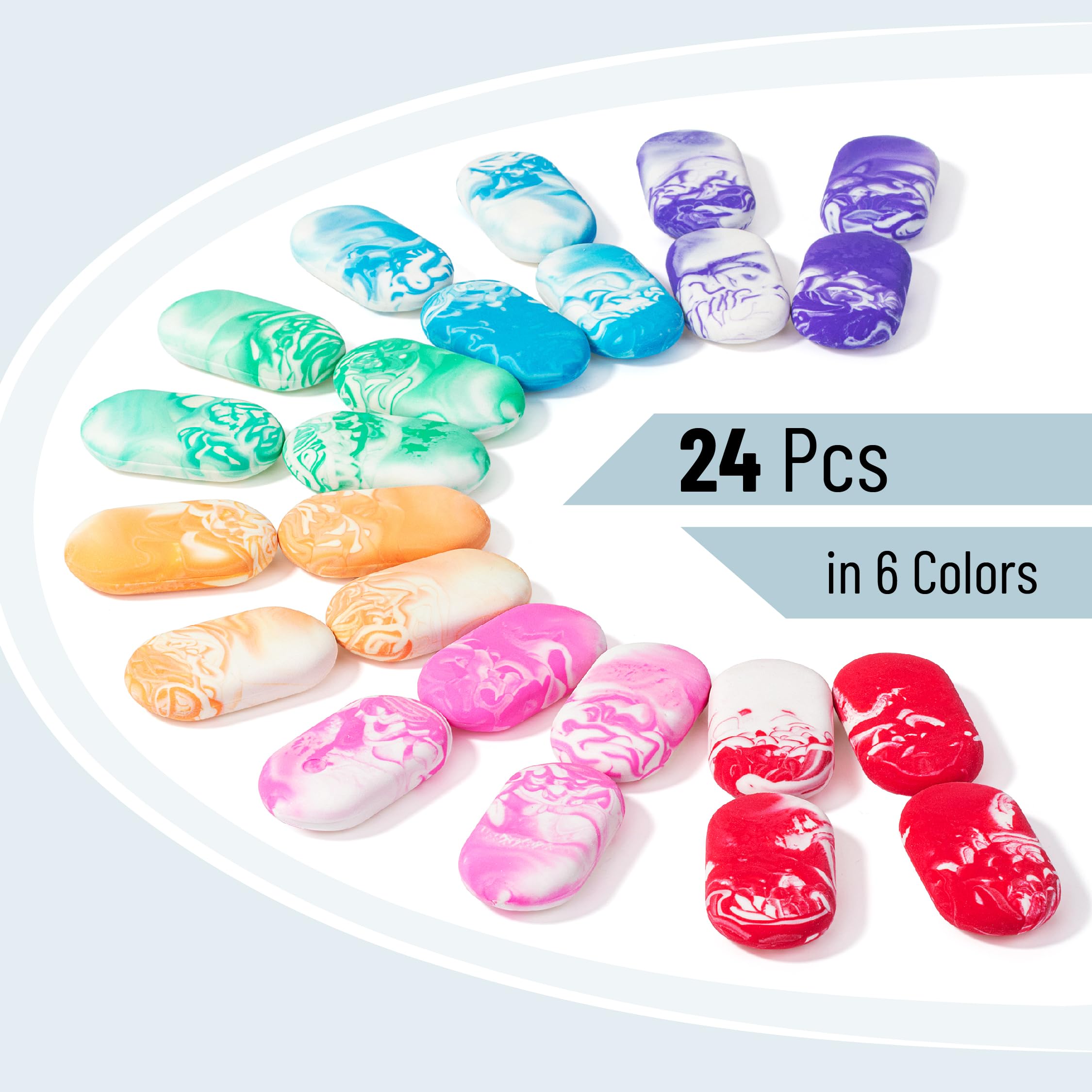 Bright marble-pattern erasers from Mr. Pen add color to pencils and art.