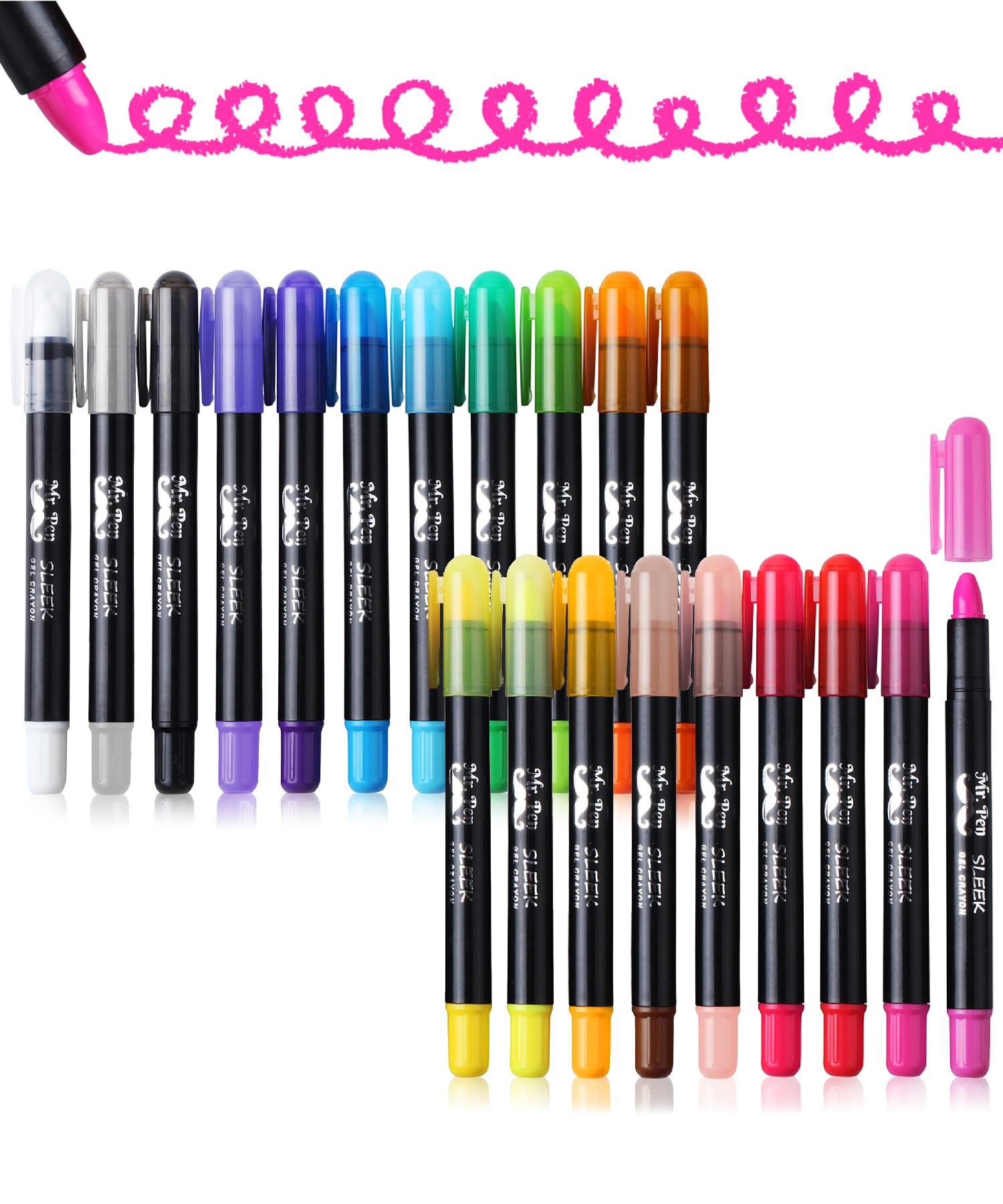 Mr. Pen Gel Crayons 20-pack twistable design for mess-free coloring.