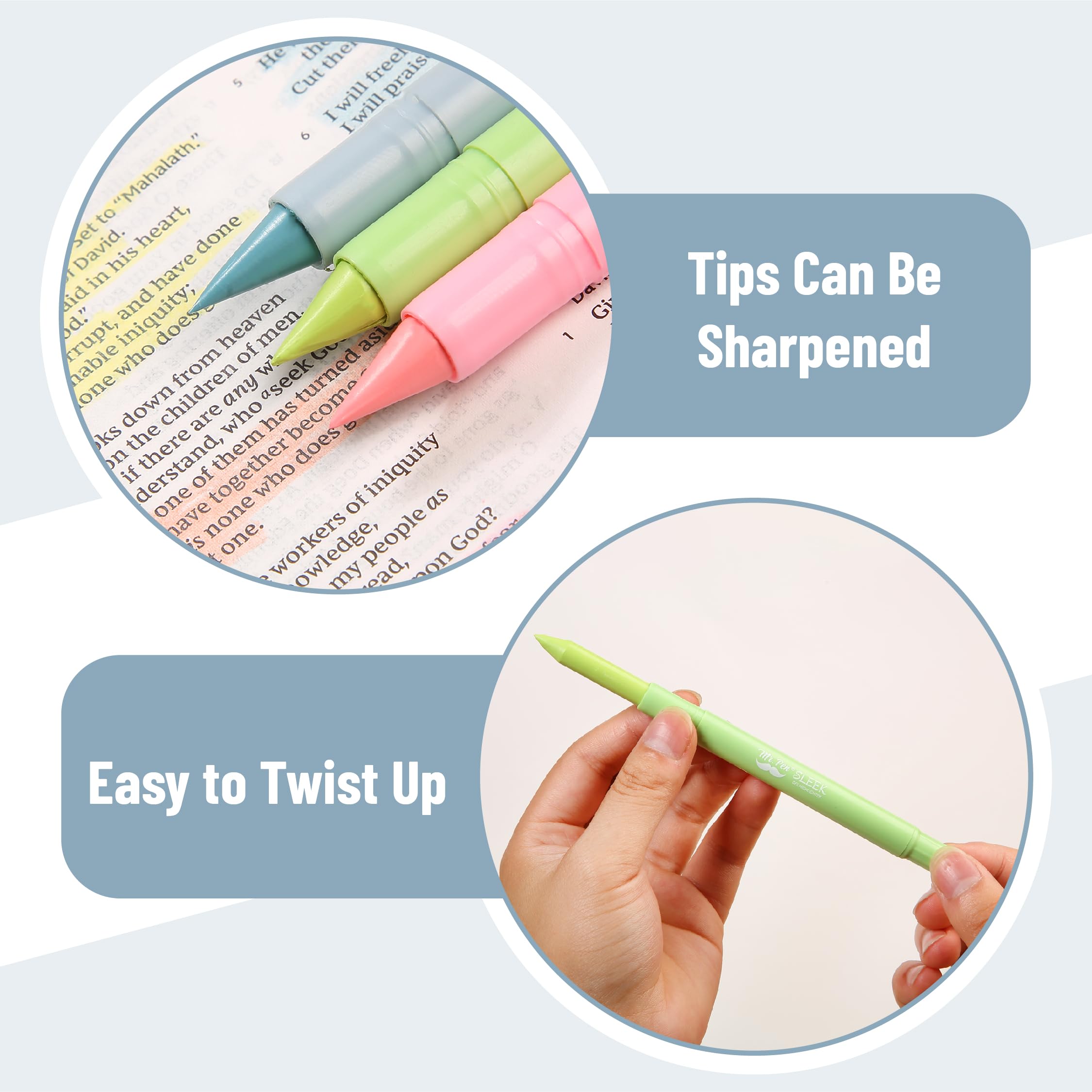 Mr. Pen Gel Highlighters on a Bible page for clear readability.