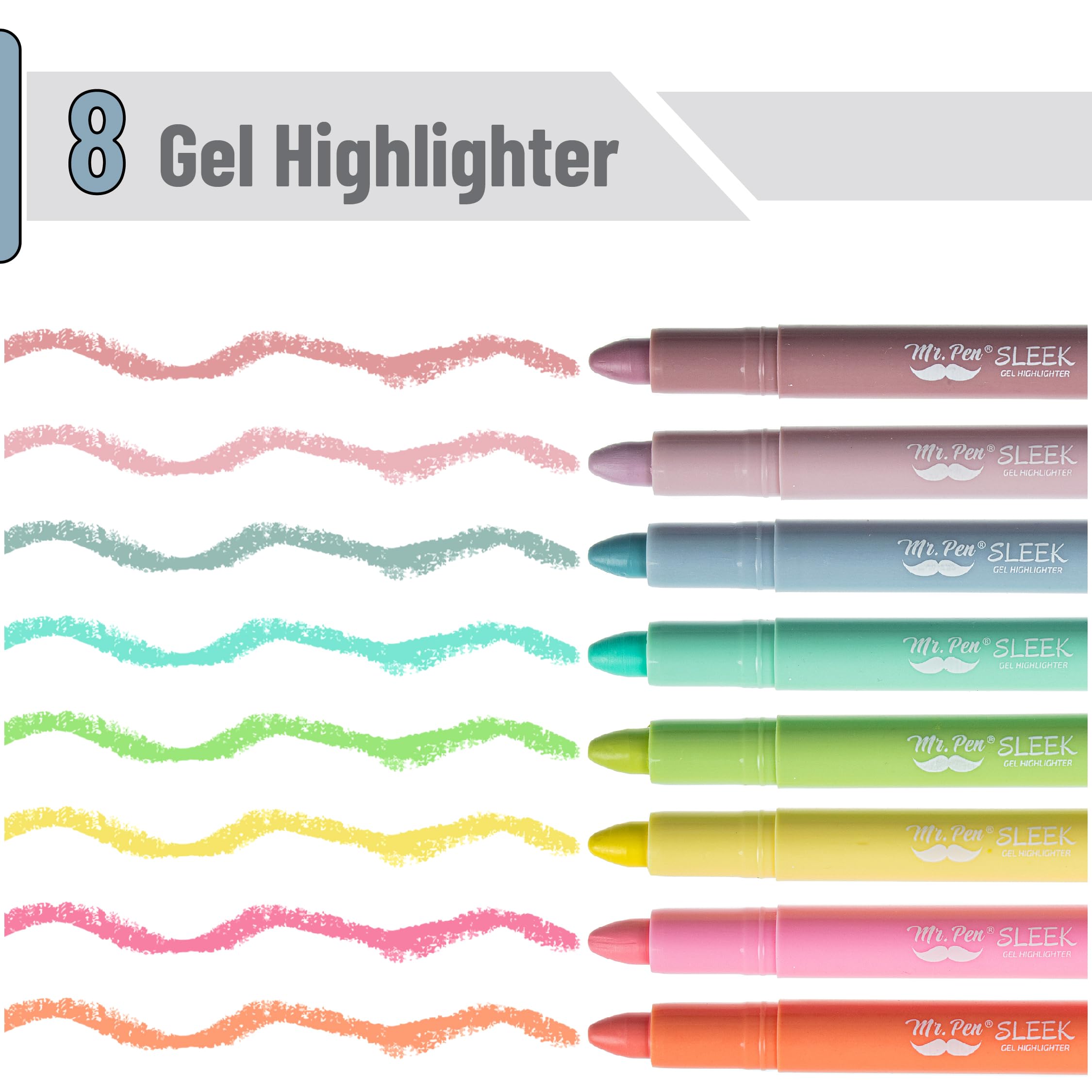 Close-up of Mr. Pen gel highlighter tip for smooth, no-bleed glide.