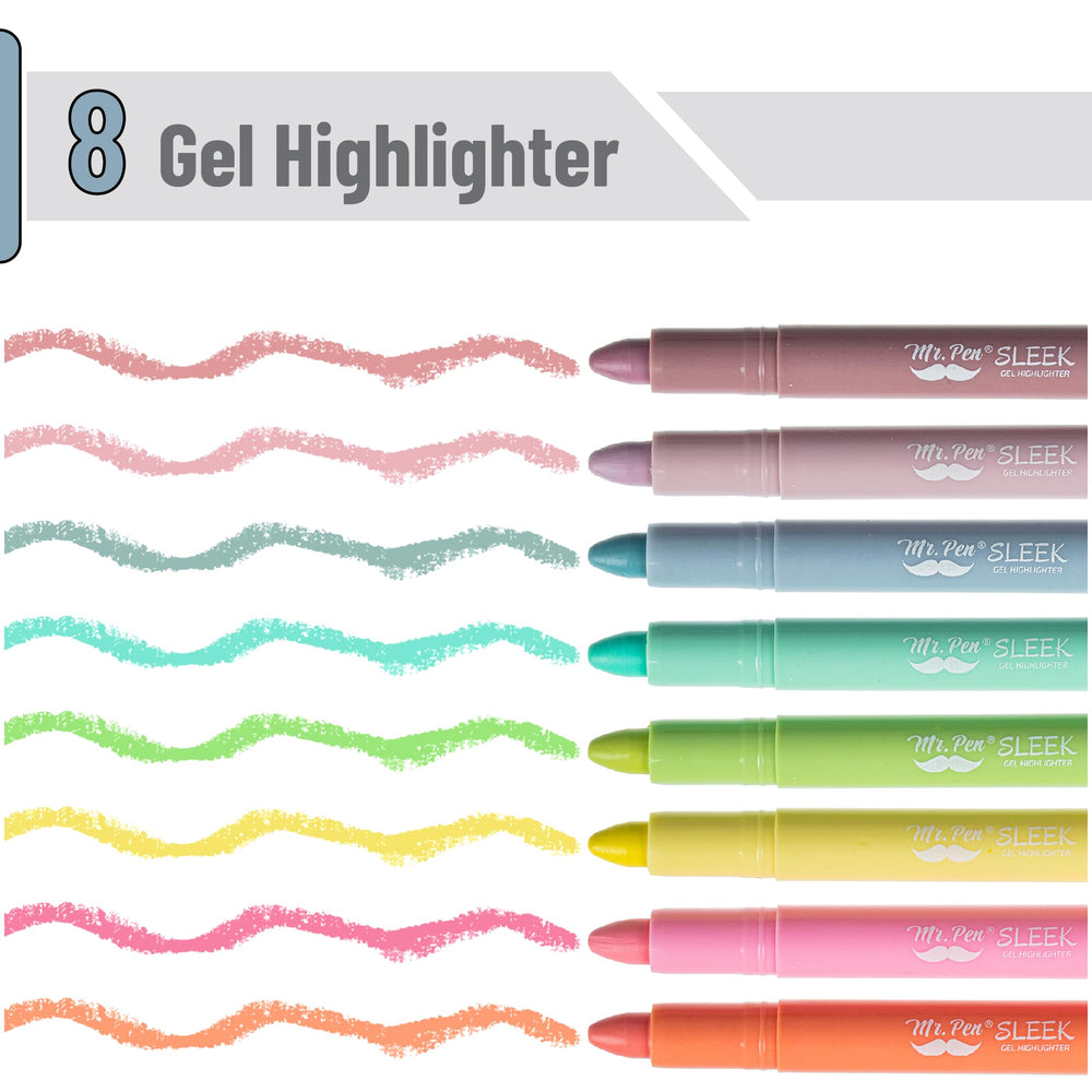 Close-up of Mr. Pen gel highlighter tip for smooth, no-bleed glide.
