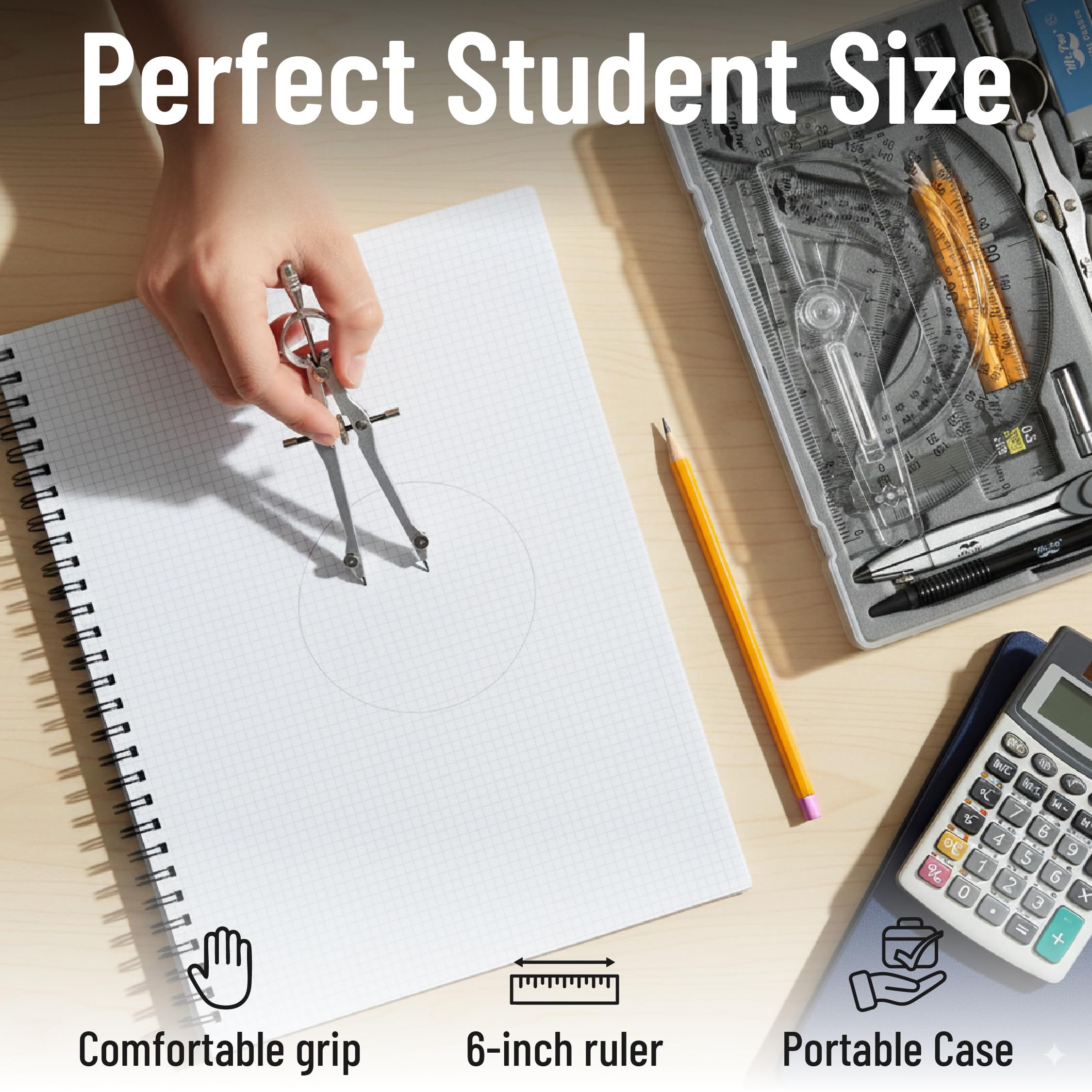 Mr. Pen 15-piece geometry set includes pencils and extra leads.