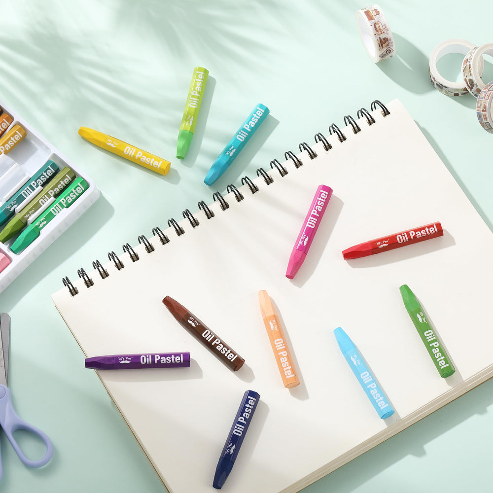 Mr. Pen oil pastels perform on various surfaces like paper and cardboard