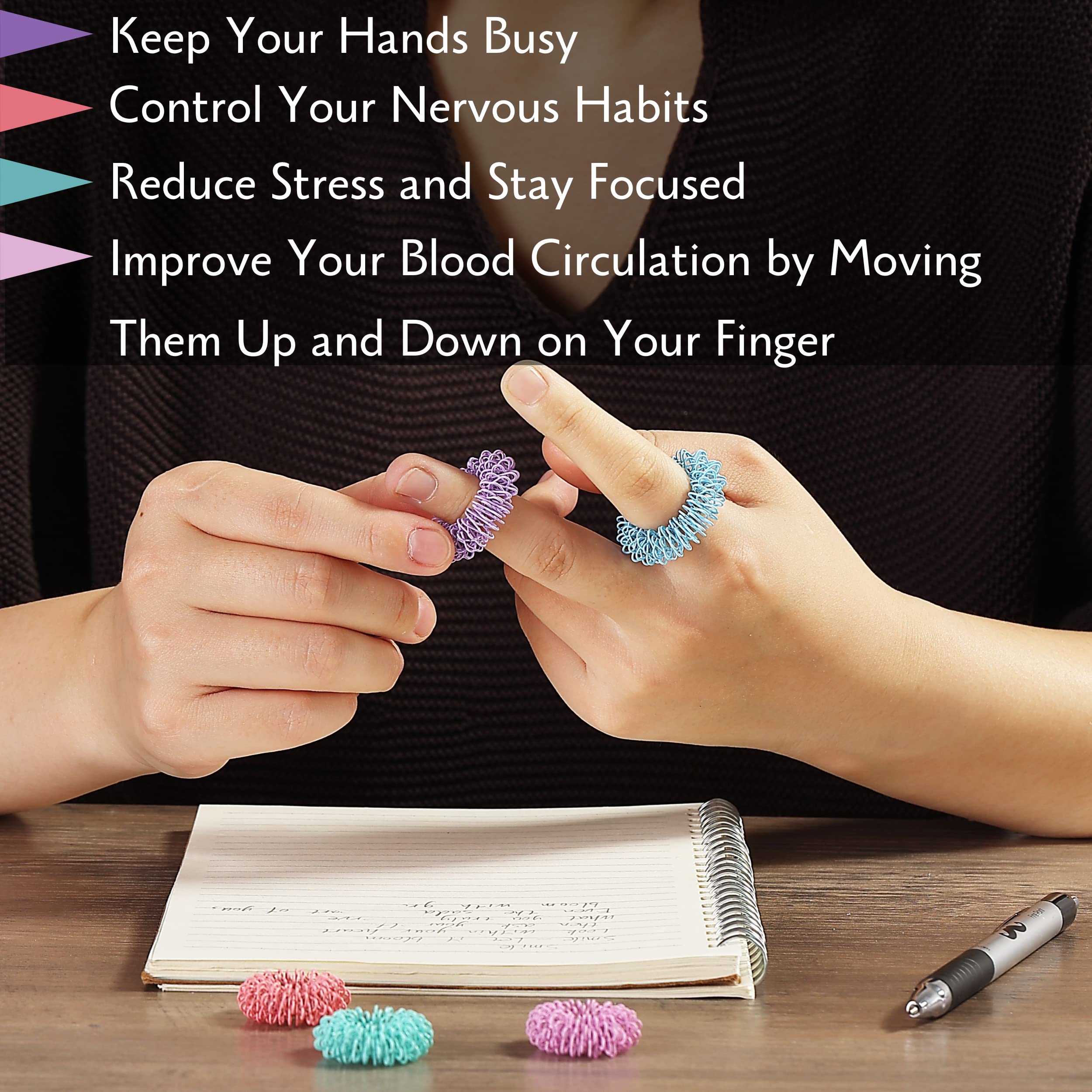 Packaging image showing ten-piece pastel ring set.