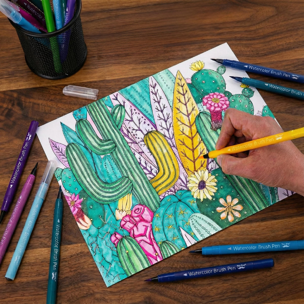 Mr. Pen watercolor brush pens support lettering and coloring in versatile projects