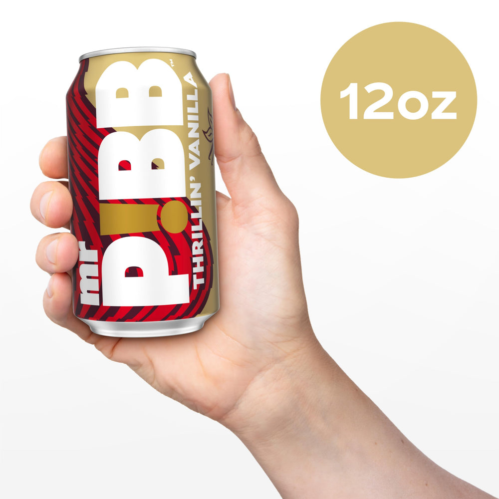 Mr Pibb Thrillin' Vanilla label close-up highlighting vanilla flavor identity