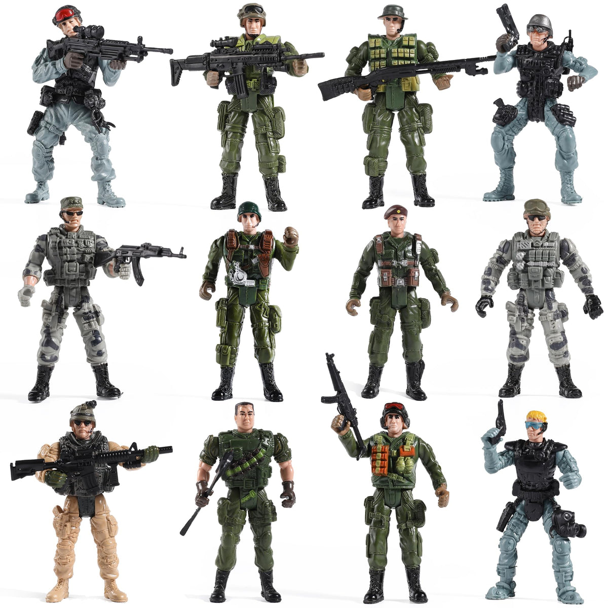 Mr.River US Army men figures 12-pack for imaginative battles and storytelling.