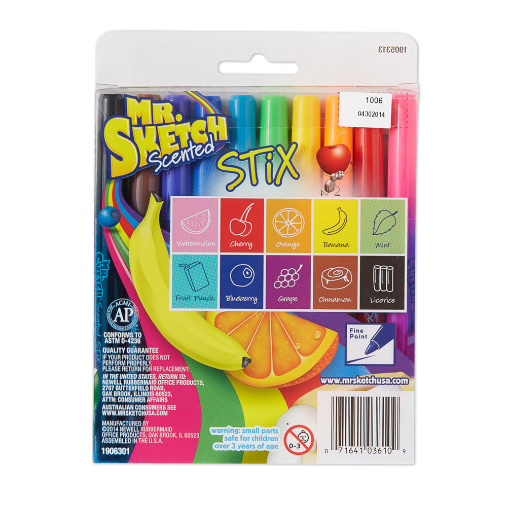 Mr. Sketch Scented Stix display with labels suggests imaginative scent-led art.