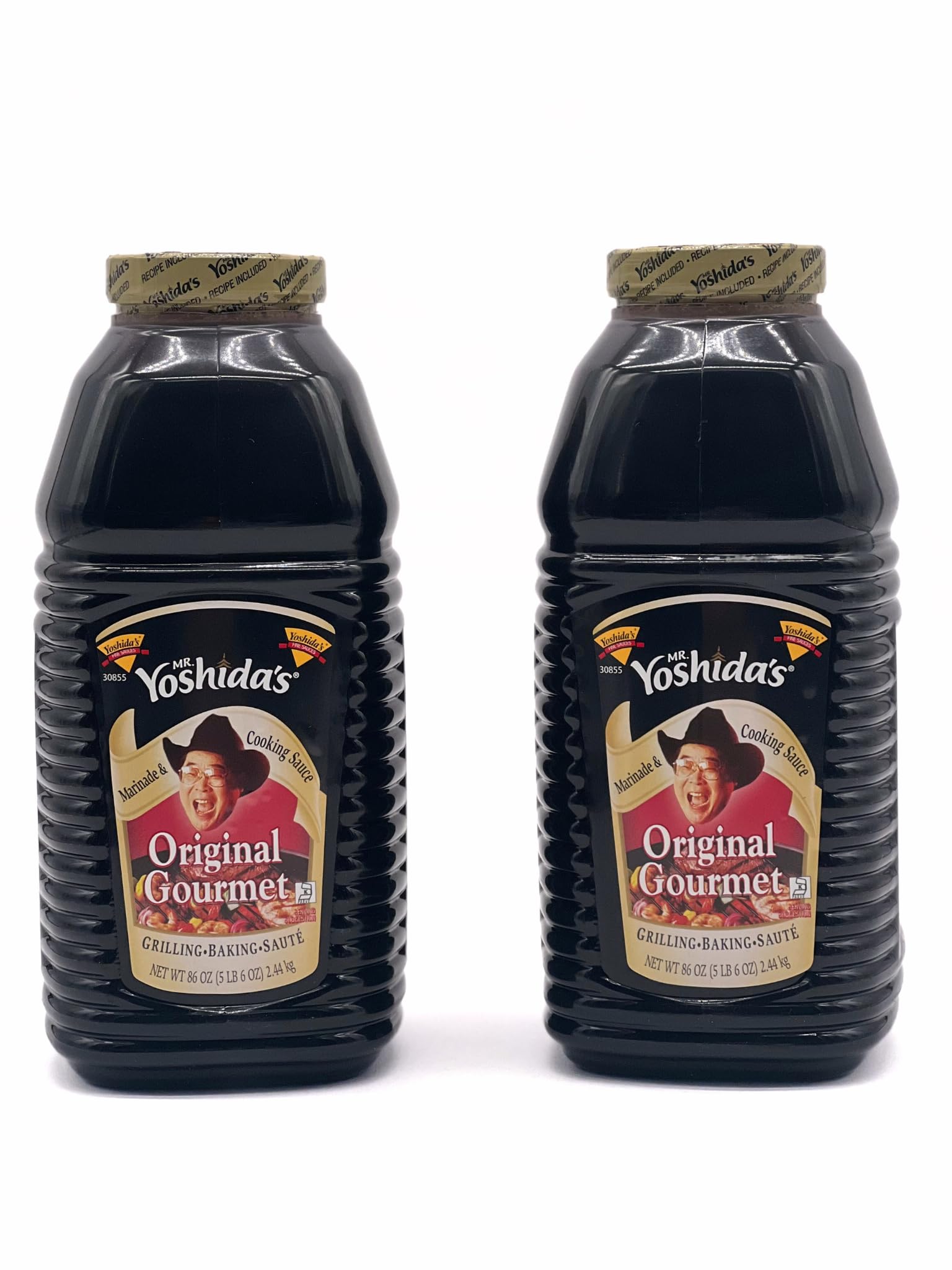 Mr. Yoshida's Original Japanese Barbecue sauce bottle label close-up for marinades.