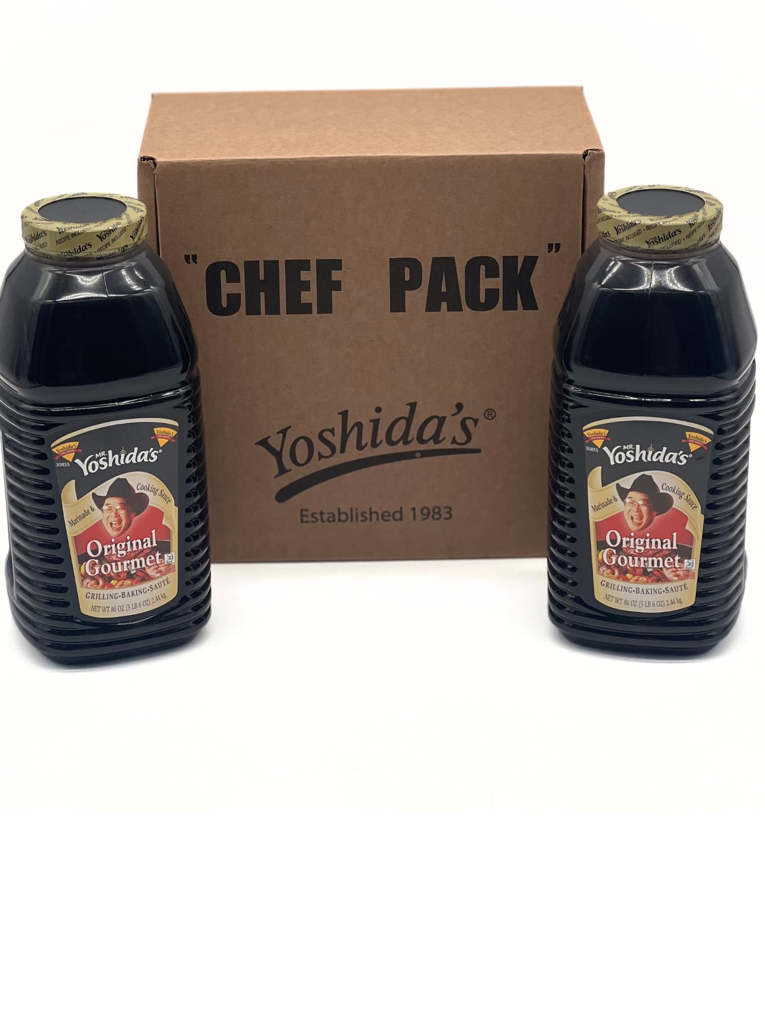 Pouring Mr. Yoshida's sauce to glaze grilled chicken, beef, or vegetables.