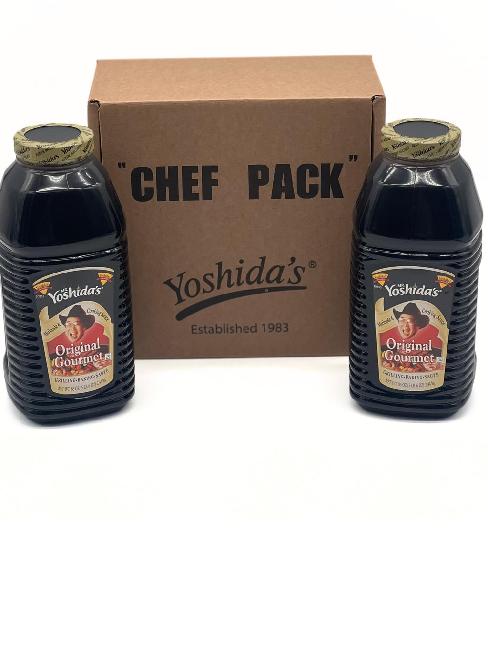 Pouring Mr. Yoshida's sauce to glaze grilled chicken, beef, or vegetables.