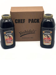 Pouring Mr. Yoshida's sauce to glaze grilled chicken, beef, or vegetables.