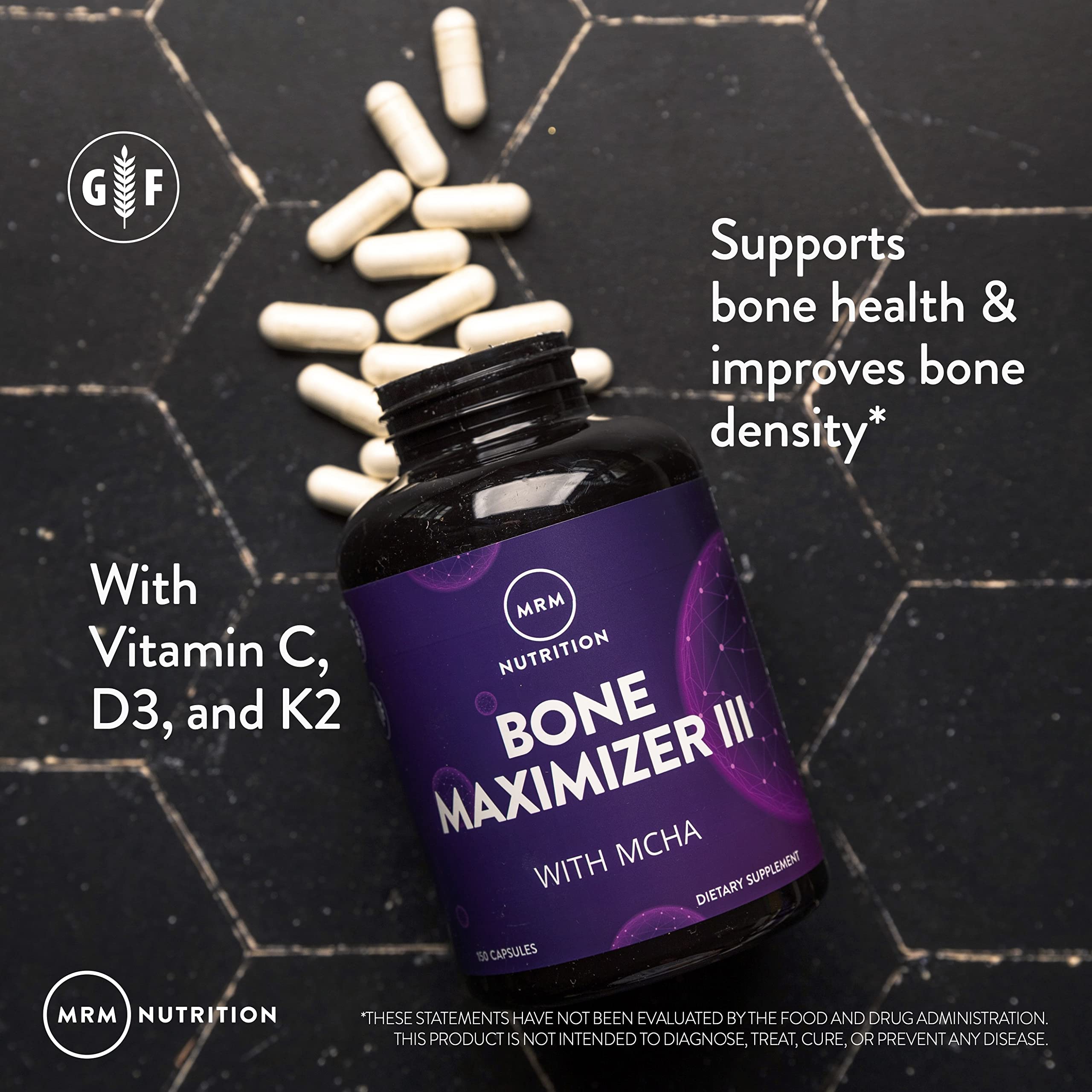 MRM Bone Maximizer III bottle features vitamin D3 and K2 for absorption