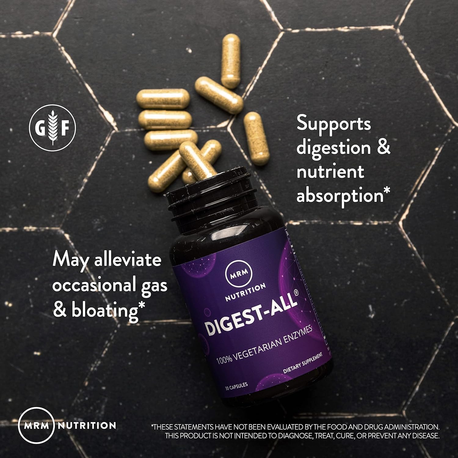 MRM Digest-All ingredients ginger, peppermint, triphala for GI comfort.