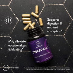 MRM Digest-All ingredients ginger, peppermint, triphala for GI comfort.