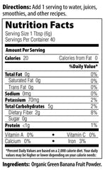 MRM Green Banana Powder ingredients label shows gluten-free vegan non-GMO quality.